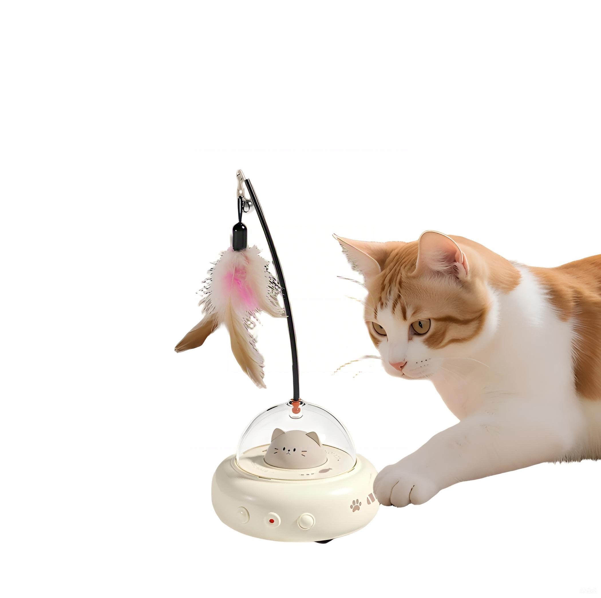 ibettertec Tier-Intelligenzspielzeug Katzenspielzeug,Elektrisch Interaktives Automatischer Spielzeug, Für den Innenbereich geeignet, abnehmbar,Intelligenter Standby-Modus und Hindernisvermeidung Berührungsaktivierung,USB wiederaufladbar,weiß