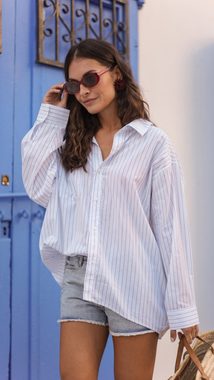 Charis Moda Hemdbluse Bluse Streifen Oversize Baumwollhemd