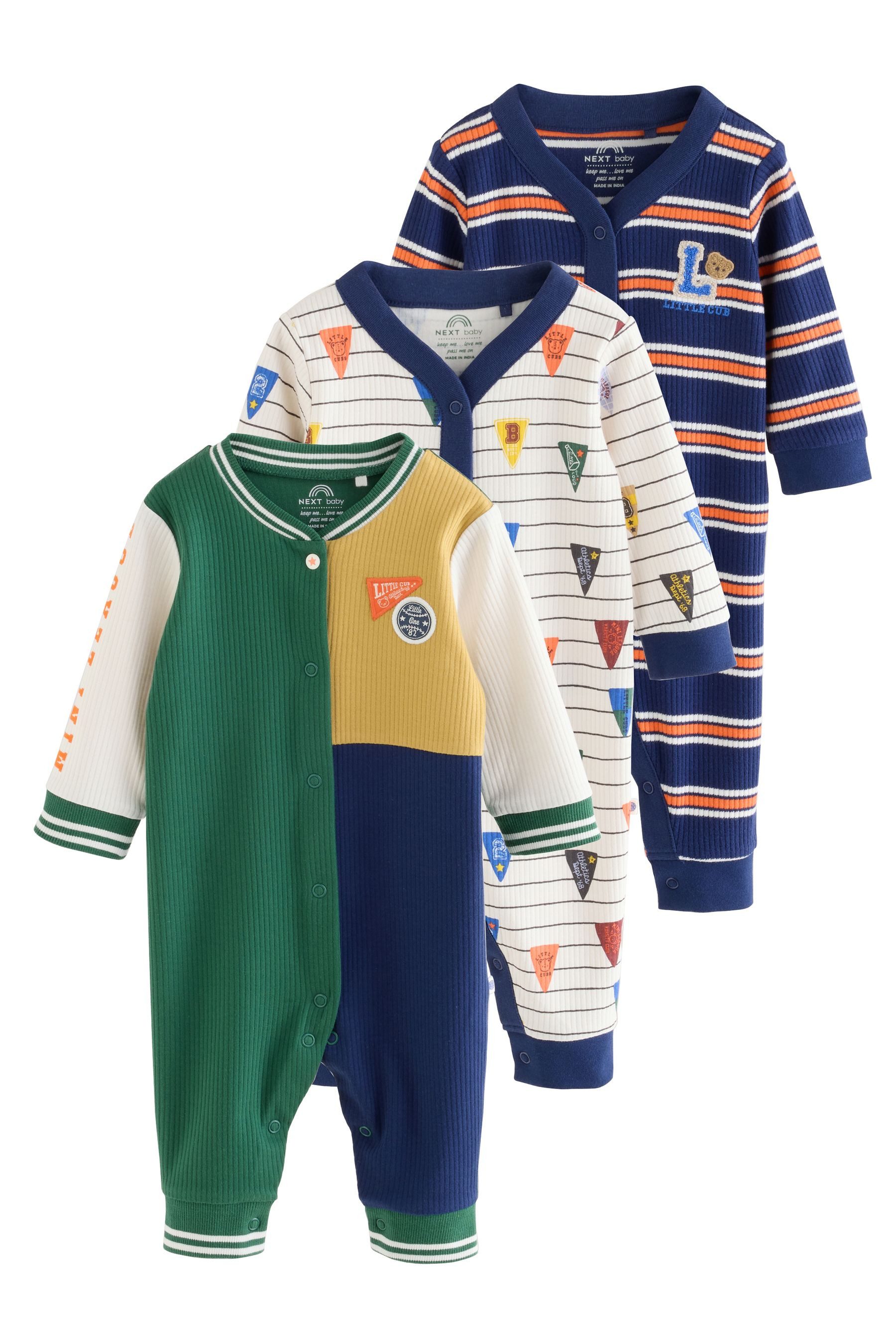 Next Schlafoverall Babyschlafanzüge mit Zweiwege-RV, 4er-Pack (3-tlg)