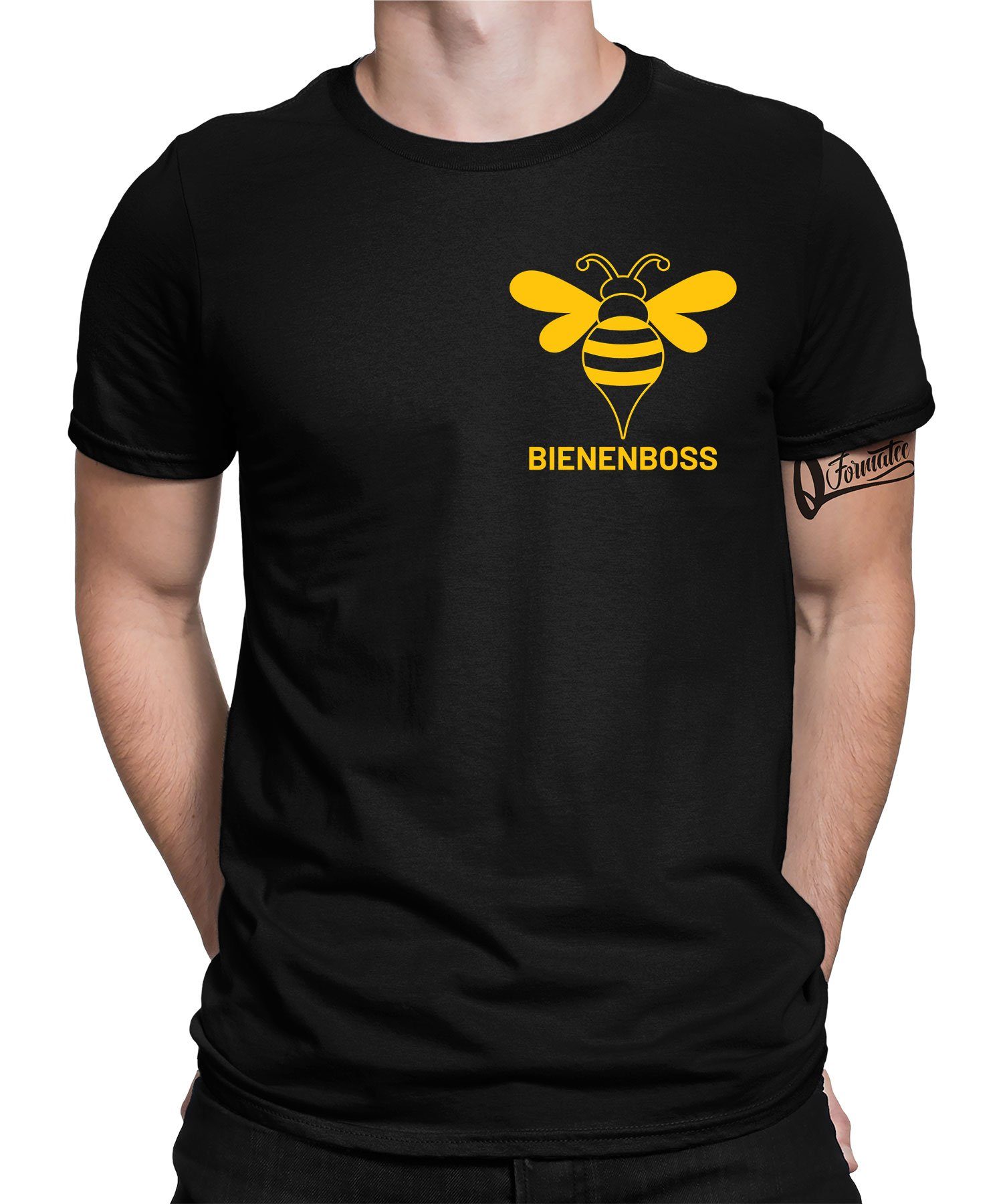 Bienenboss Quattro Formatee (1-tlg) - Biene T-Shirt Kurzarmshirt Schwarz Honig Herren Imker