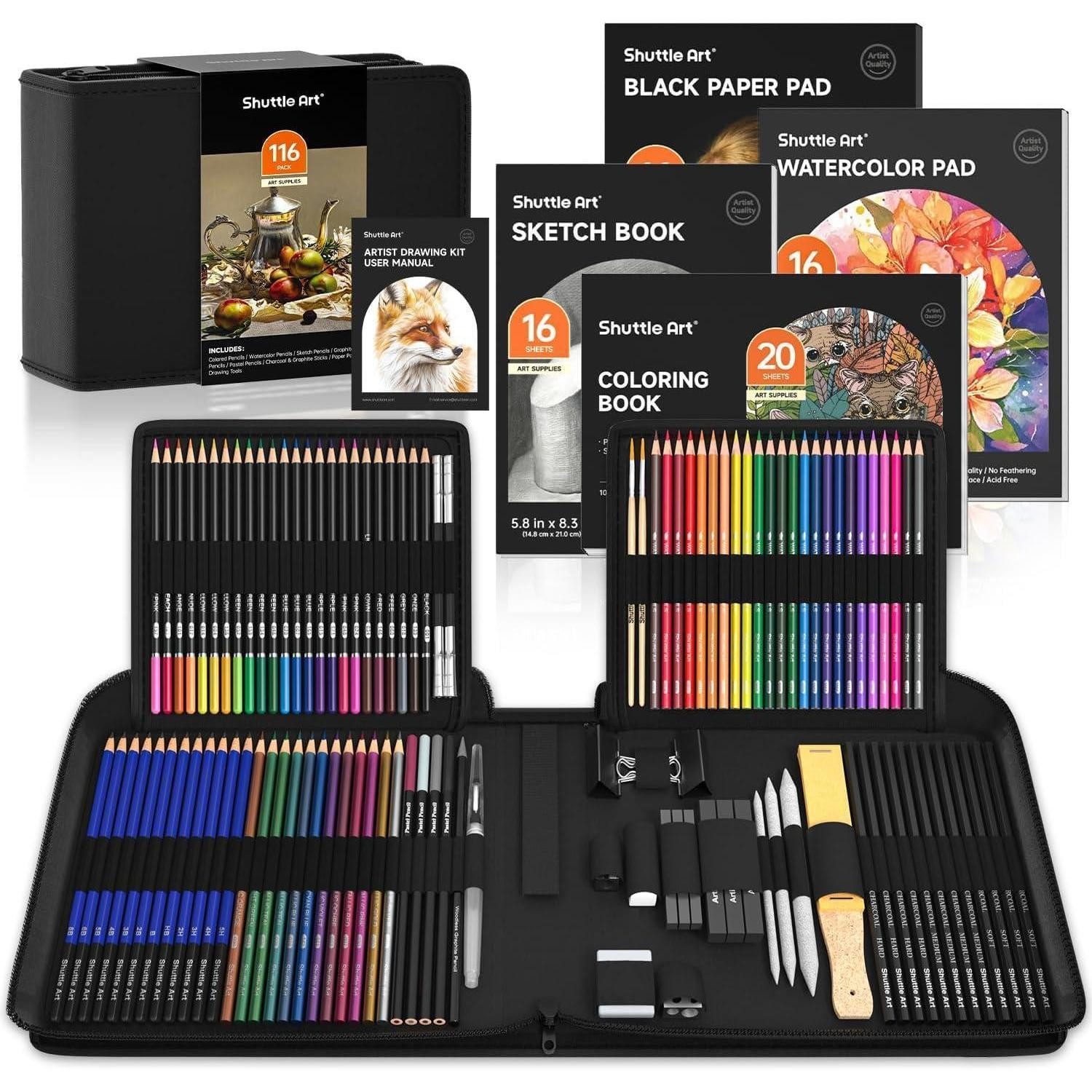 LuxusKollektion Künstlerstift 116-teiliges Zeichenset mit Buntstiften und Aquarellstiften in