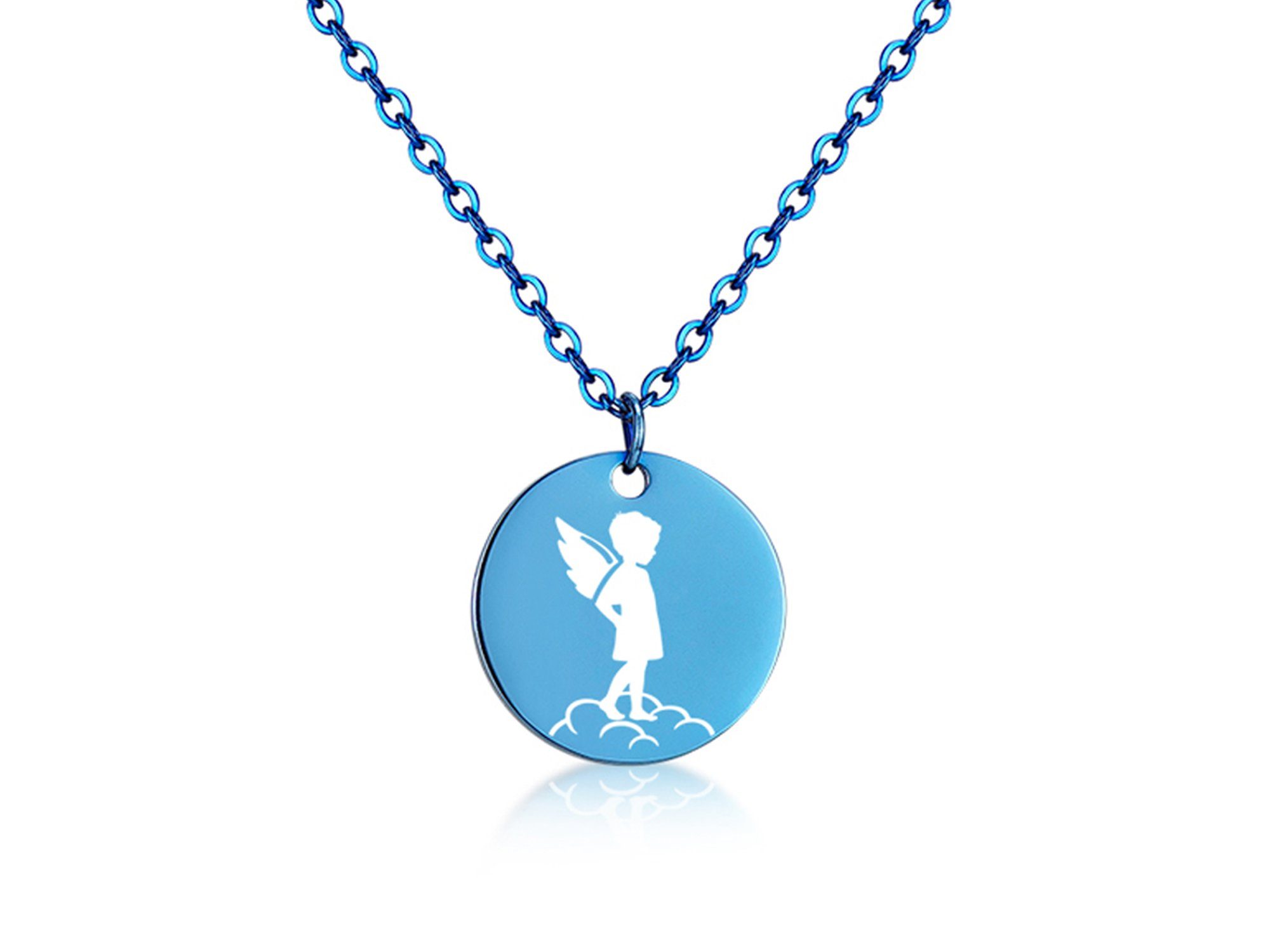 Silberkettenstore Kette mit Engel und Edelstahl, Anhänger Anhänger - Längen zwei mit Halskette Farben wählbar blue vier