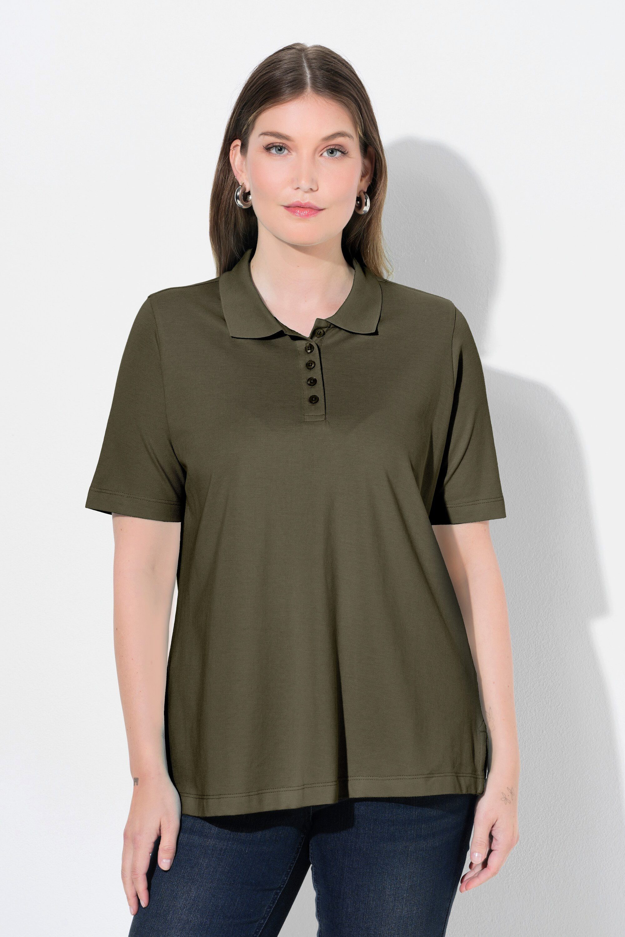 Ulla Popken Poloshirt Poloshirt längere Knopfleiste Polokragen Halbarm günstig online kaufen