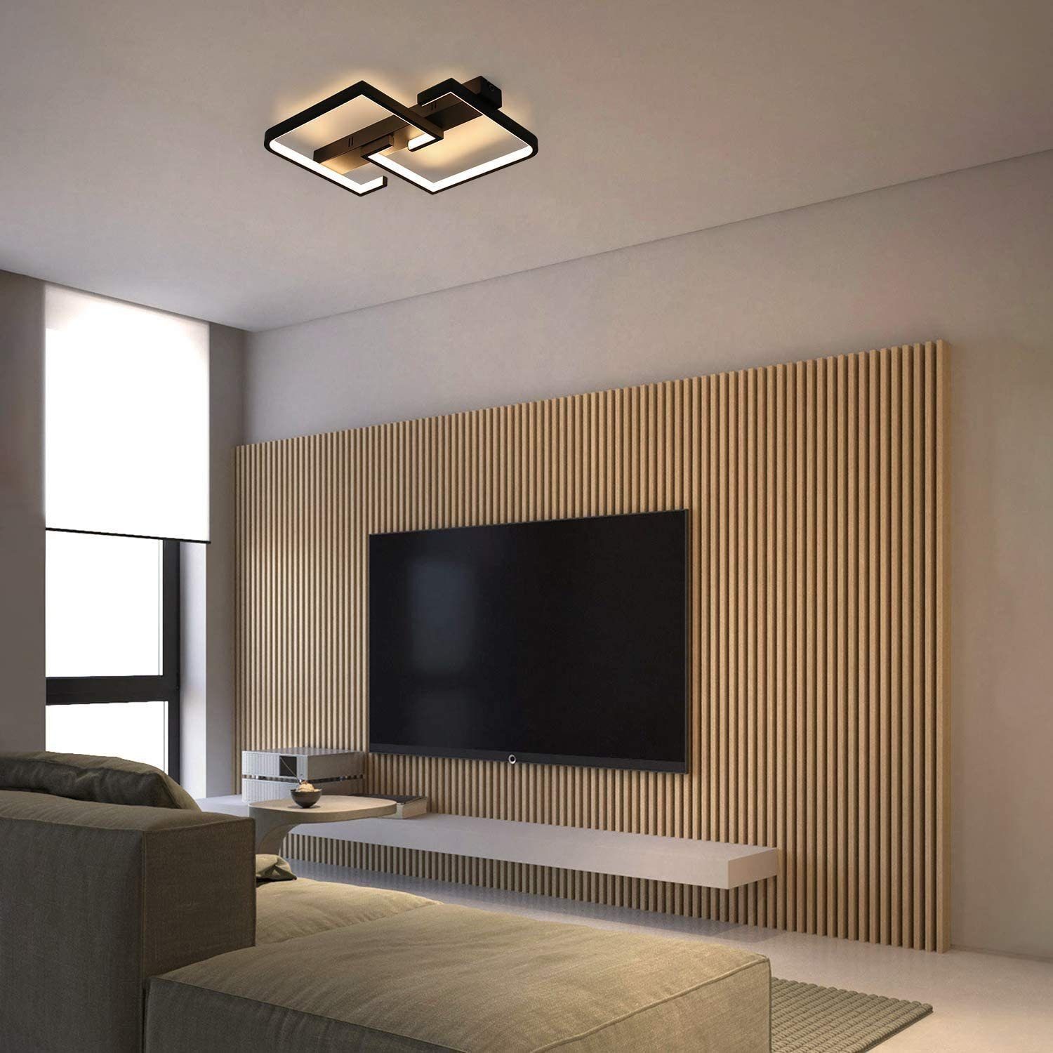 Nettlife LED Deckenleuchte Wohnzimmer Büro 35W, fest Kaltweiß, integriert, Flur für LED Schwarz Schlafzimmer Neutralweiß, Warmweiß, Deckenlampe Fernbedienung Dimmbar Esstisch mit
