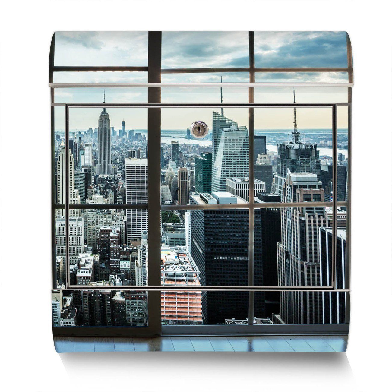 38 (Wandbriefkasten Manhattan Skyline Edelstahl 42,5 Zeitungsfach), groß, Wandbriefkasten mit x12cm banjado x