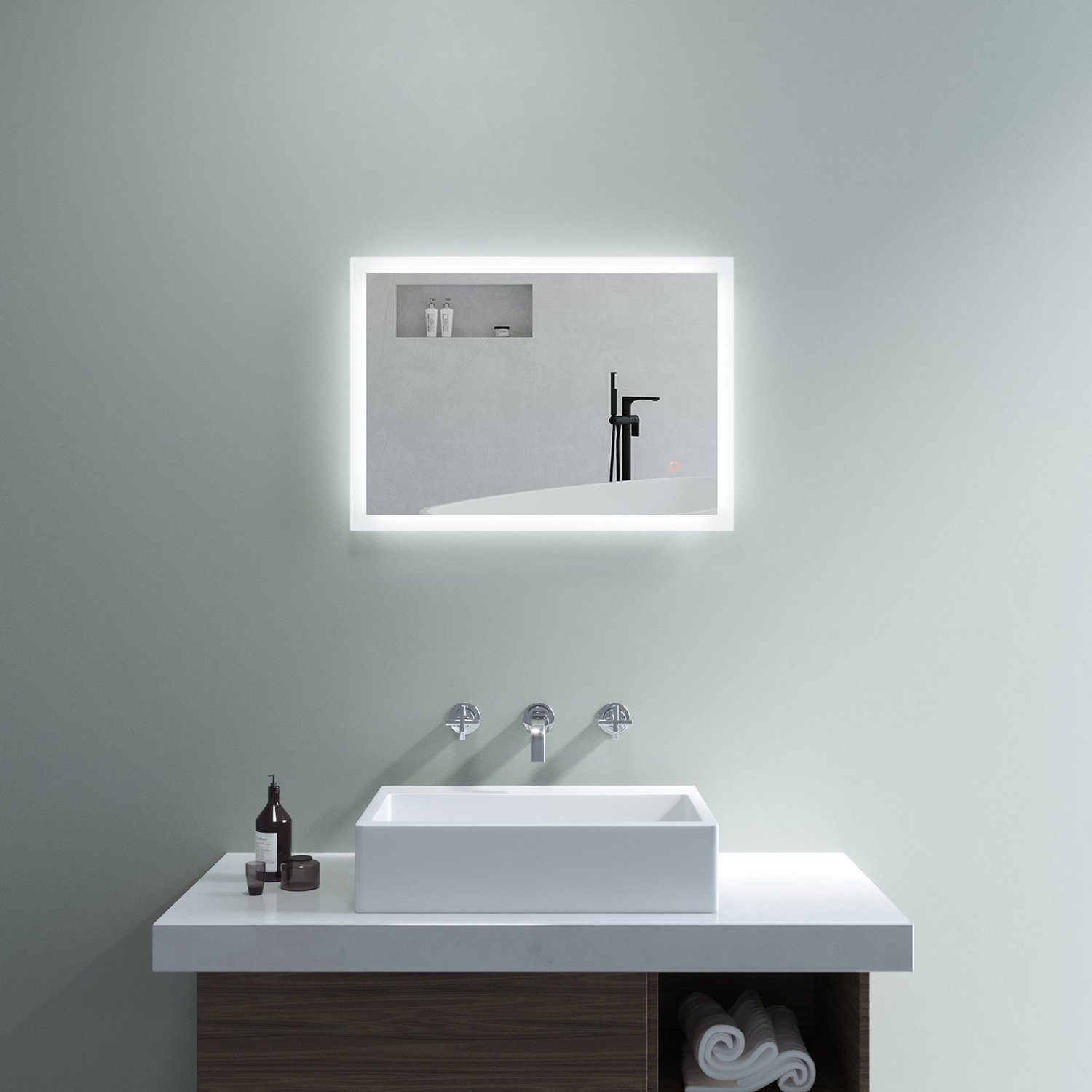 Badezimmerspiegel Dimmbar Beschlagfrei 6400K AQUABATOS Led, Touch Spiegel Kaltweiß Badspiegel mit Spiegelheizung Lichtspiegel Beleuchtung Bad