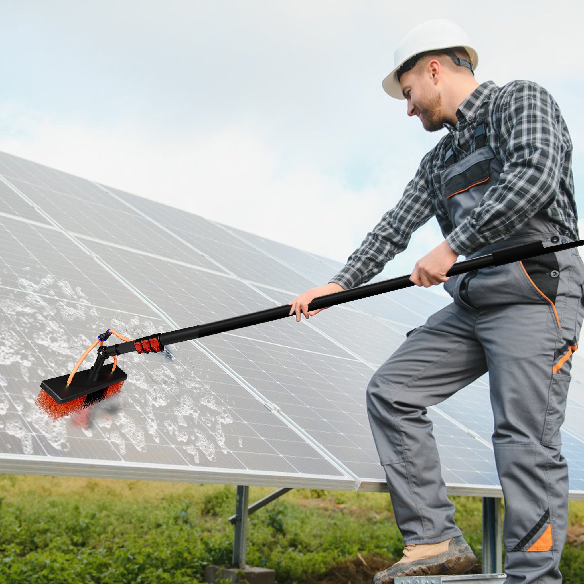 FIVMEN Reinigungsbürste Teleskop Waschbürste, Teleskopwaschbürste aus Aluminium 4,65M/6M, Terrassendach Reiniger mit 30/55cm Borste