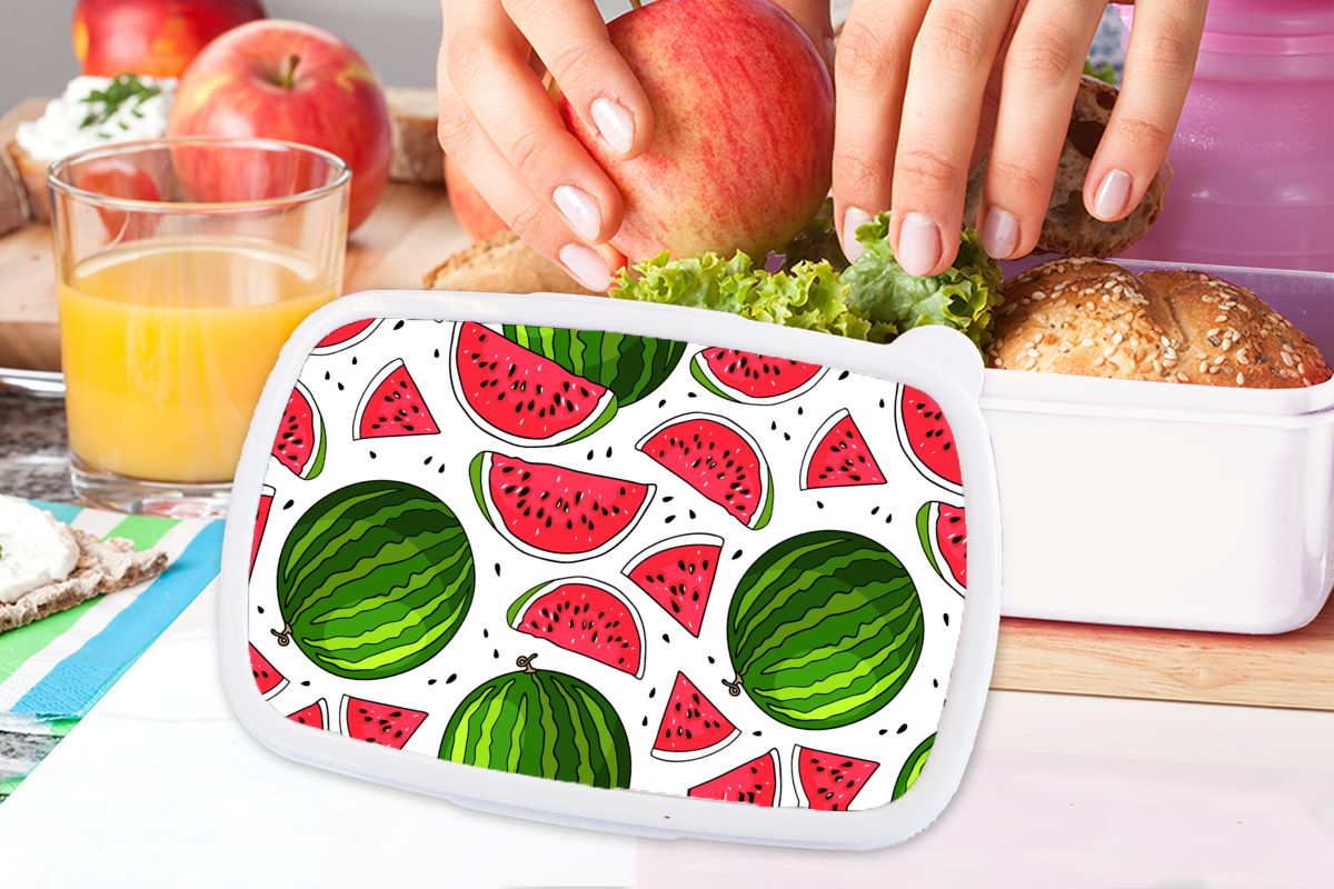 Erwachsene, für Wassermelone Lunchbox Kern Kunststoff, - Jungs Kinder Frucht, für - und MuchoWow und weiß Mädchen Muster - Brotdose, Brotbox (2-tlg),