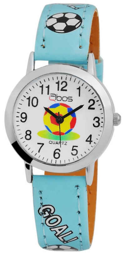 QBOS Quarzuhr Felix Fußball analoge Kinderuhr mit Armband aus Kunstleder 4900001, Kinder Armbanduhr