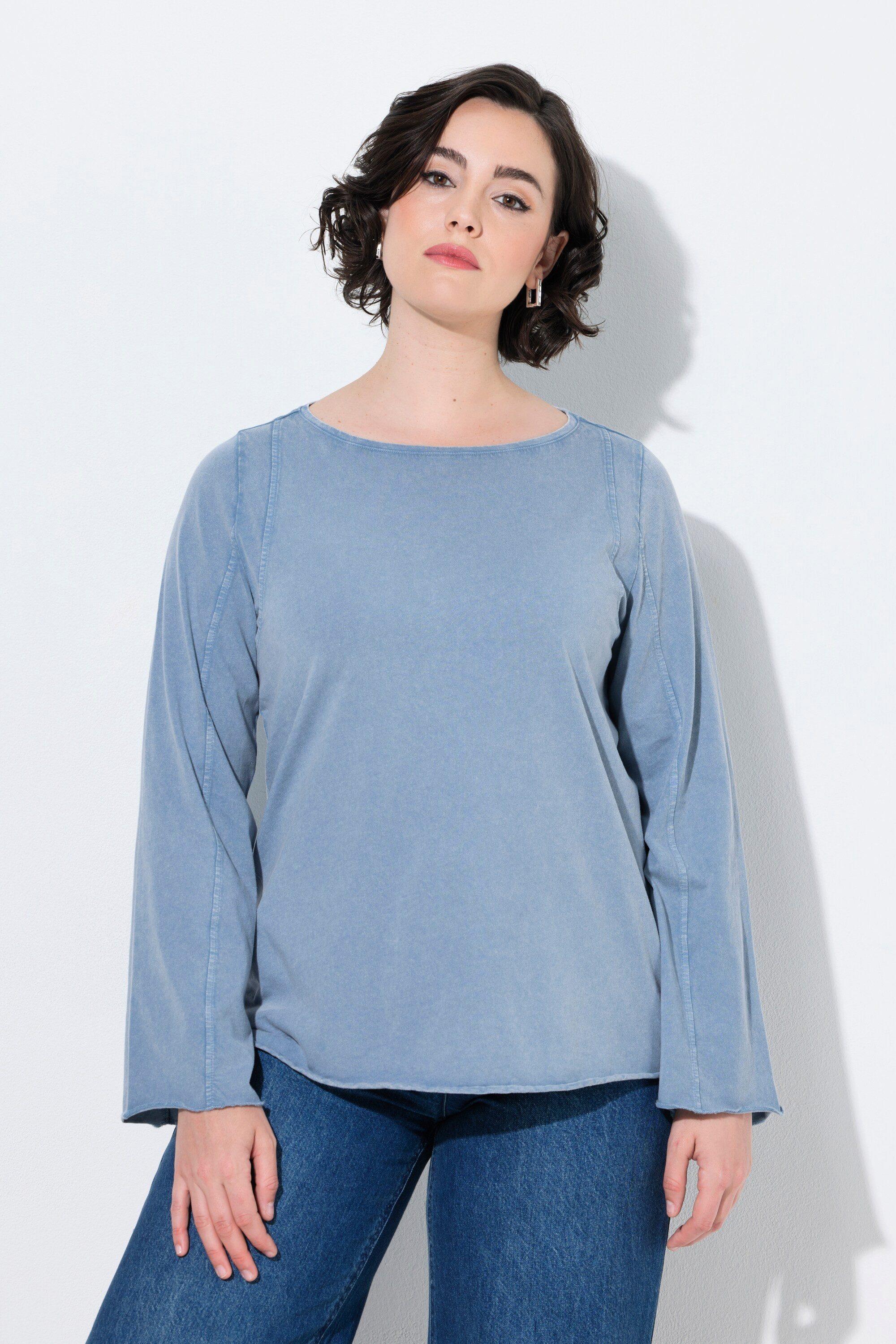 Ulla Popken Longsleeve Shirt Ziernähte U-Boot-Ausschnitt Langarm