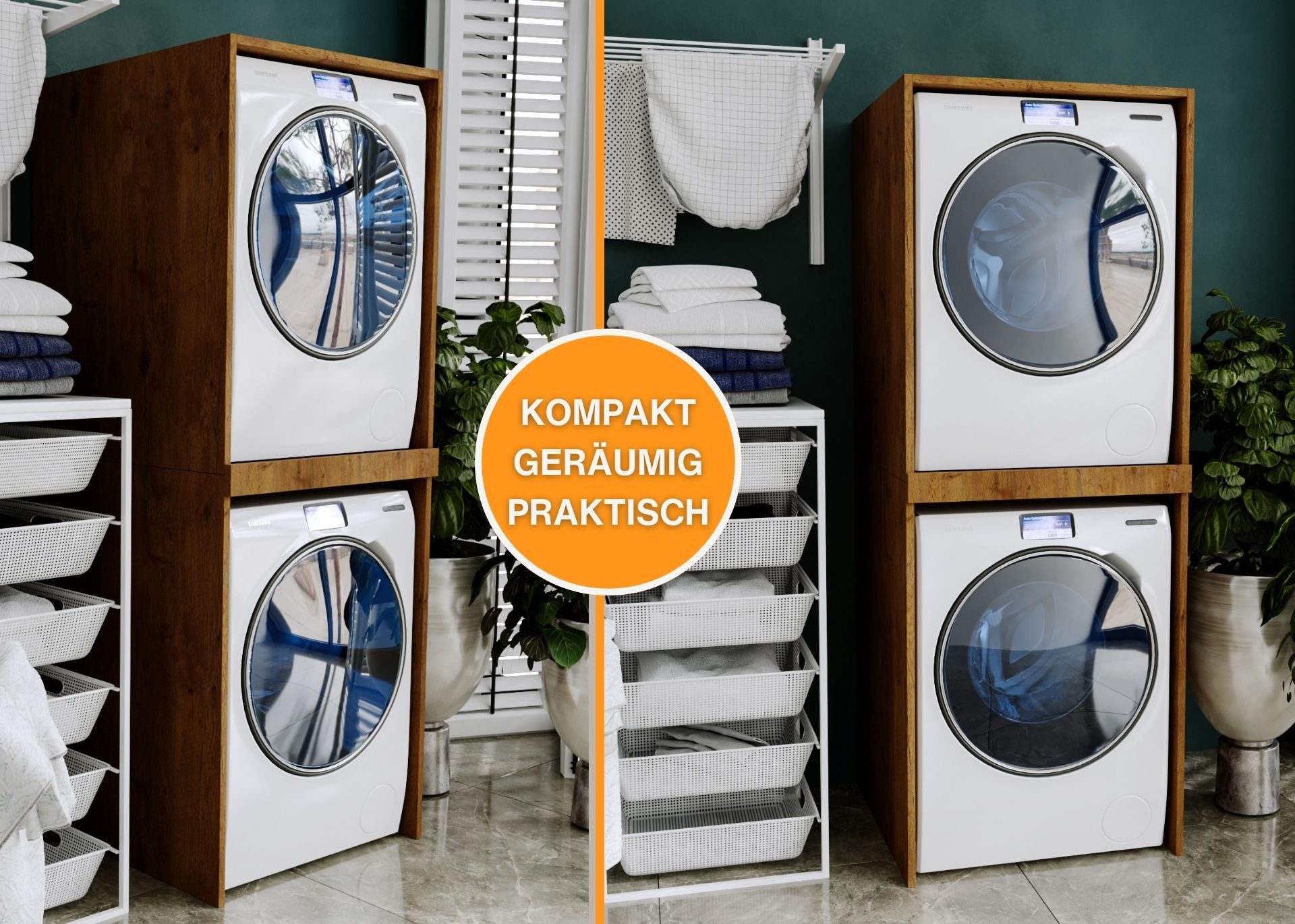 Raumhirsch Furniture Waschmaschinenumbauschrank für zwei Geräte günstig online kaufen