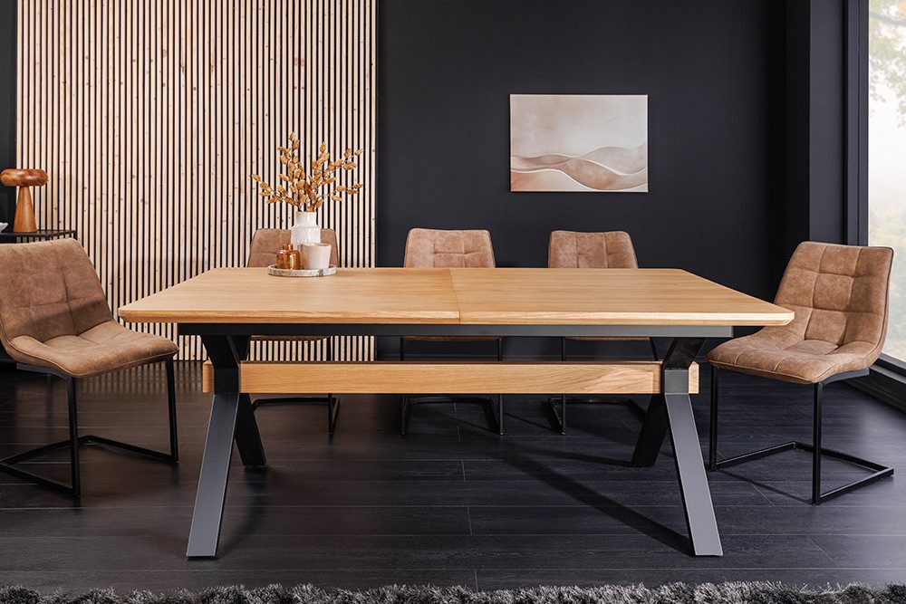 riess-ambiente Esstisch GIANT 180-300cm natur/schwarz - Eiche, Metall, X-Gestell, ausziehbar (Einzelartikel, 1-St), verlängerbarer Konferenztisch f. 12-14 Personen - ideal für Essbereich