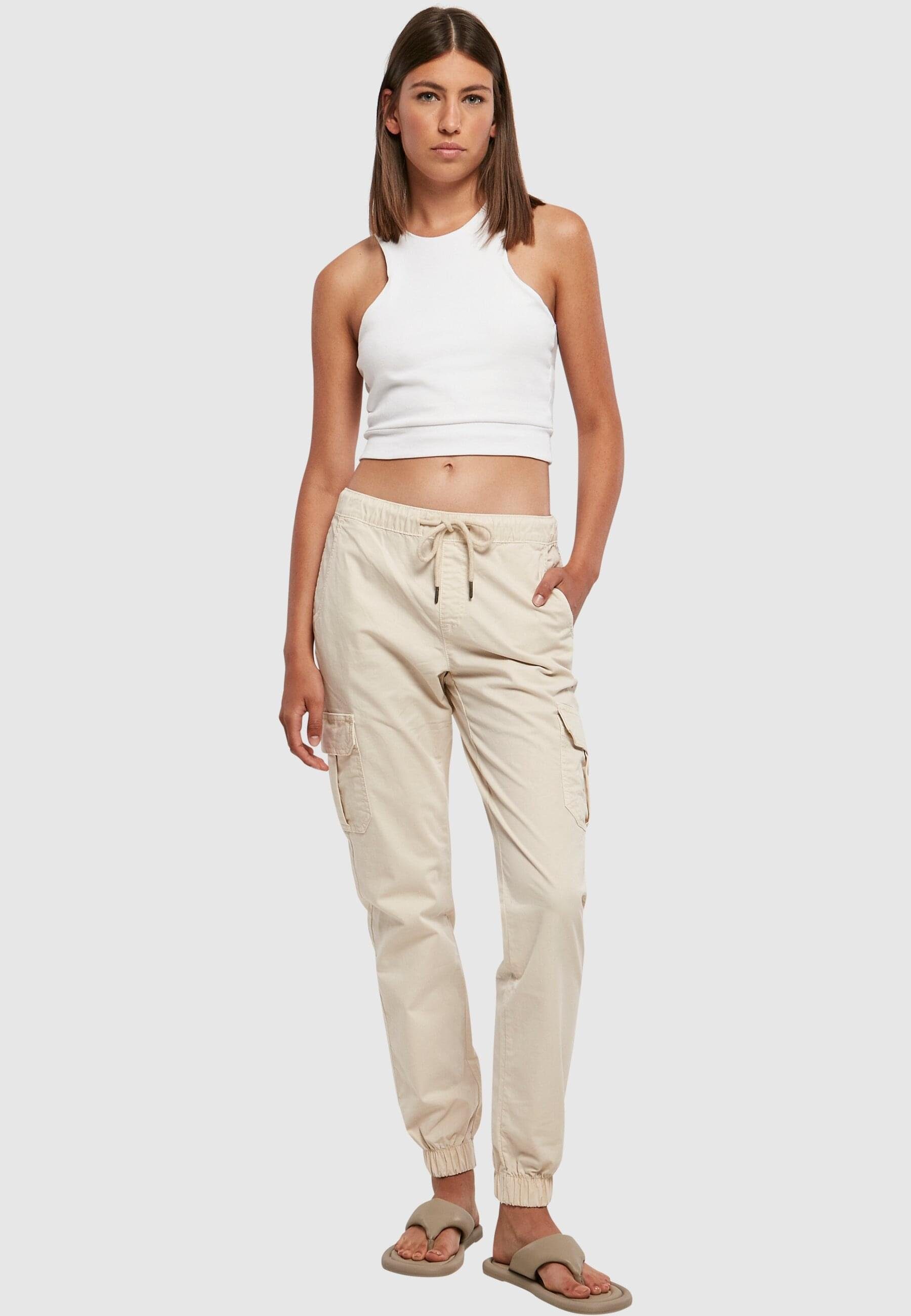 URBAN CLASSICS Cargohose Damen Pants Jogging High whitesand Waist Ladies (1-tlg) Cargo