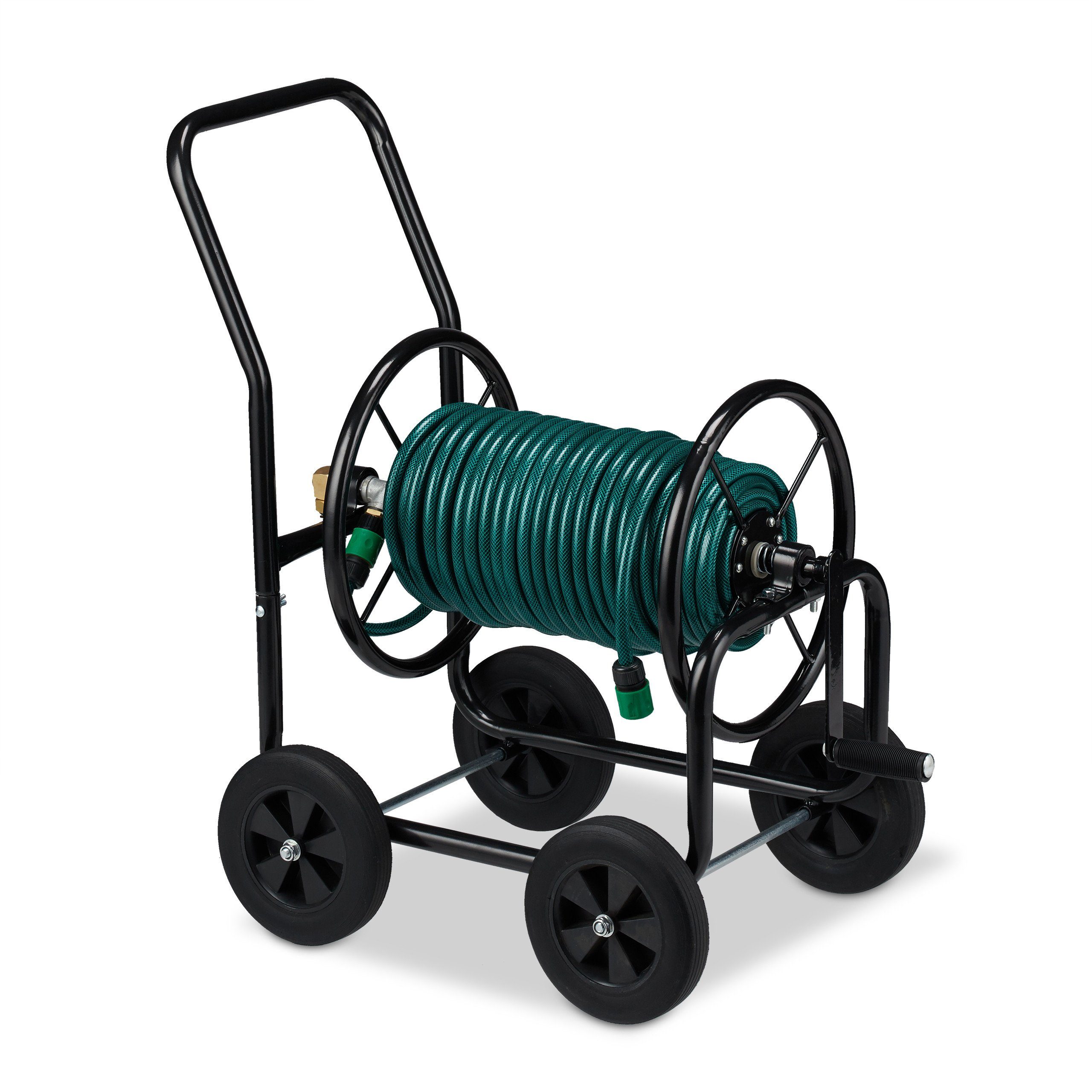 relaxdays Schlauchhalterung Schlauchwagen Metall schwarz