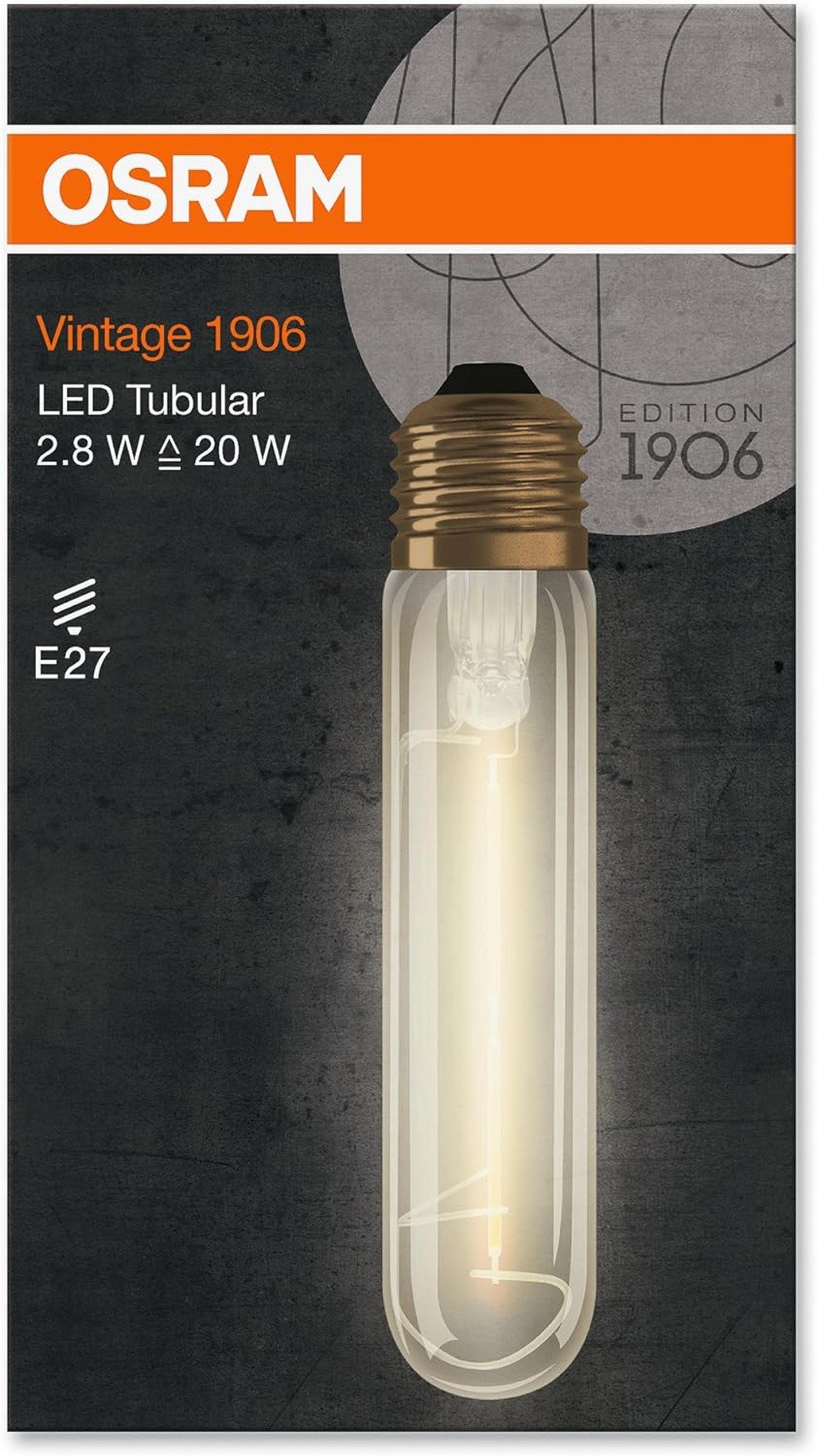 Osram-LED-Vintage-Edition-E27, LED-Leuchtmittel Osram E27, Glühbirne Röhrenform 20W Lampe Warmweiß,