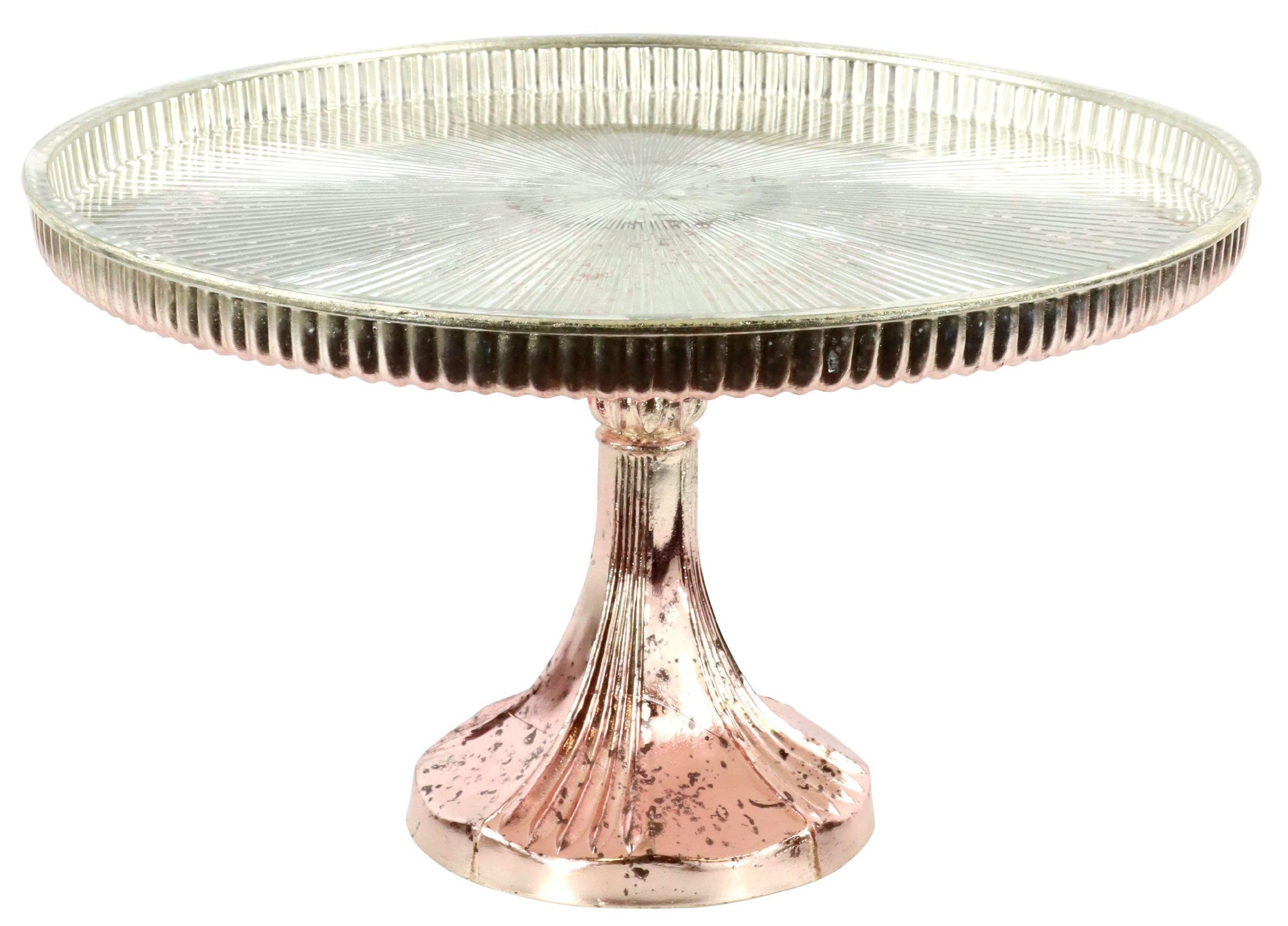 FURNARO Servierplatte, Glas, im edlen Vintage-Look aus Glas in Rosa und Silberfarben Ø40 cm
