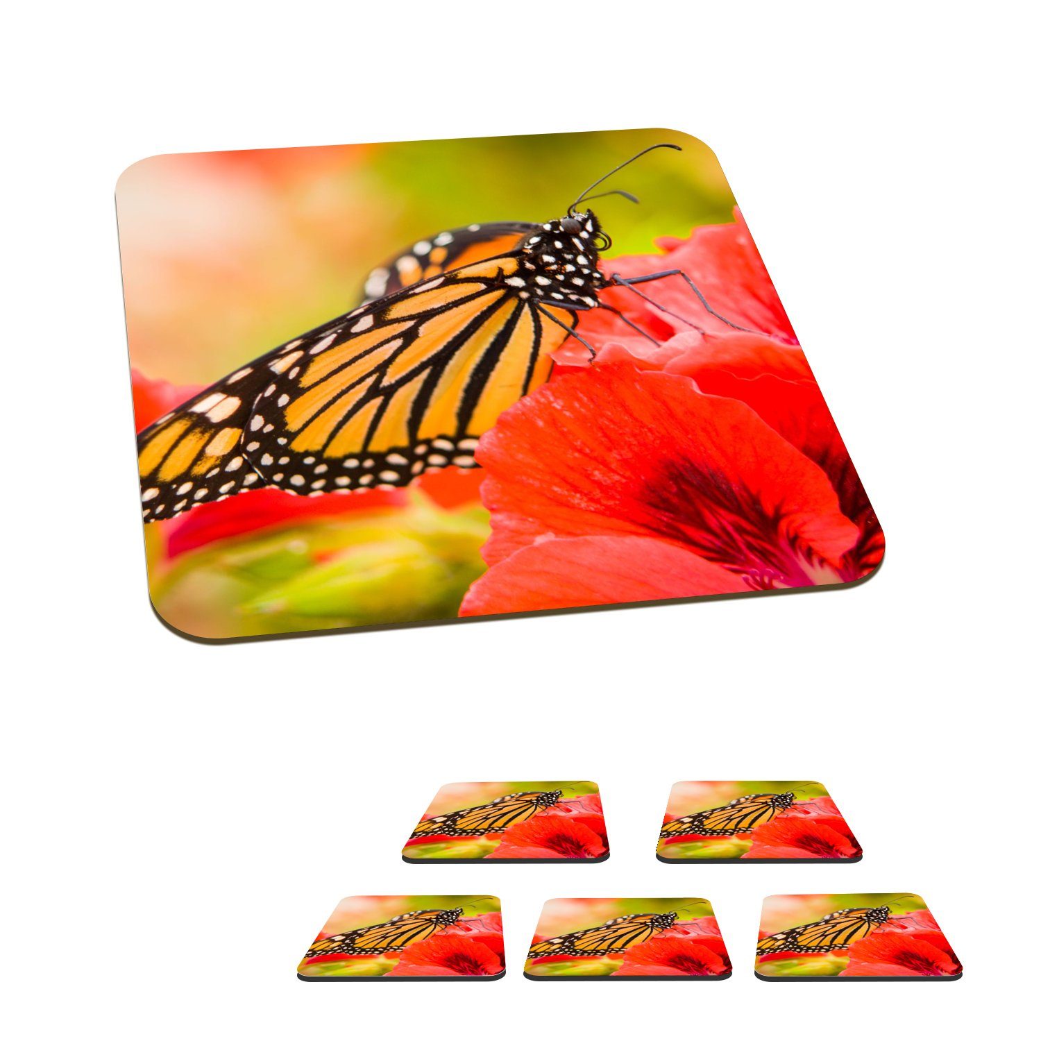 Monarch, Schmetterlinge Korkuntersetzer, Tischuntersetzer, Glasuntersetzer, für Untersetzer, Zubehör Tasse Gläser, - - Glasuntersetzer MuchoWow 6-tlg., Blumen