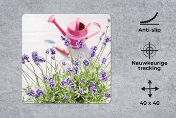 MuchoWow Gaming Mauspad Gießkanne - Blumen - Lavendel (1-St), Mousepad mit Rutschfester Unterseite, Gaming, 40x40 cm, XXL, Großes