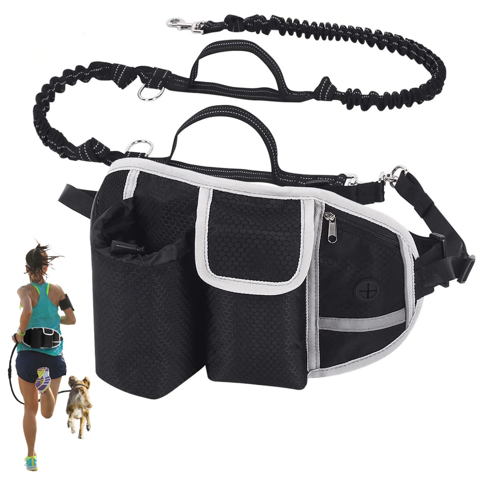 MODFU Joggingleine Freihändige Hundeleine Jogginggürtel verstellbar Hüftgurt, (Laufgurt Laufleine mit Elastischer Pufferleine Bungee und reflektierendem Band, 1-tlg., zum Laufen Joggen Wandern), für Hund bis 30kg