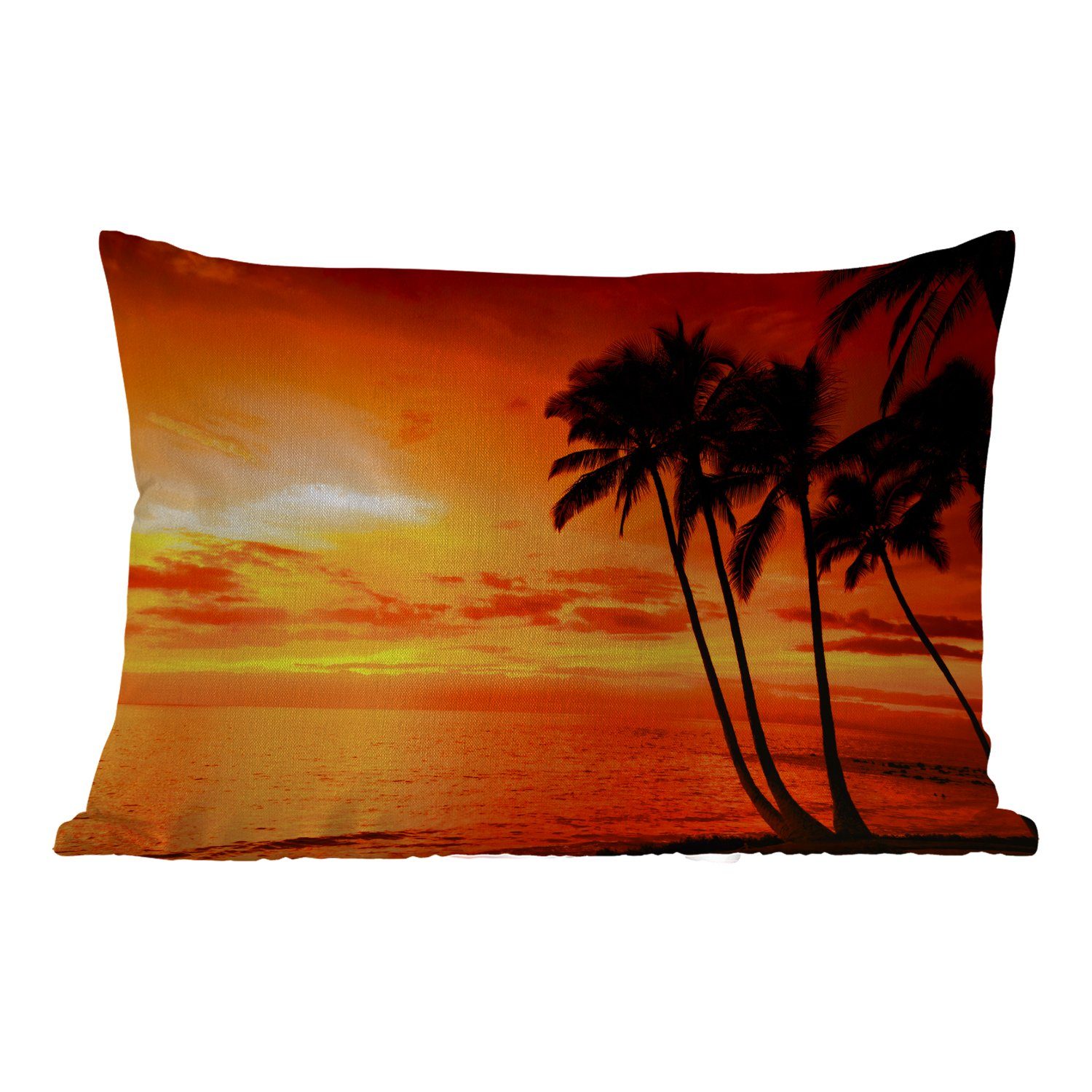 Tropisch - Dekokissen Sonnenuntergang Meer, - Kissenhülle Polyester, - - Orange Outdoor-Dekorationskissen, MuchoWow Palme Dekokissenbezug,