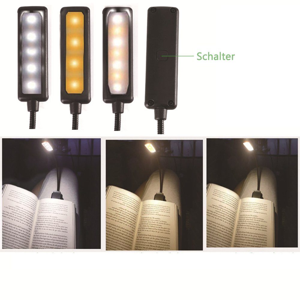 Helles 9 GelldG LED 3 LED & Klemme, Buchlampe, 3 Leselampe Helligkeiten Farben Leselampe