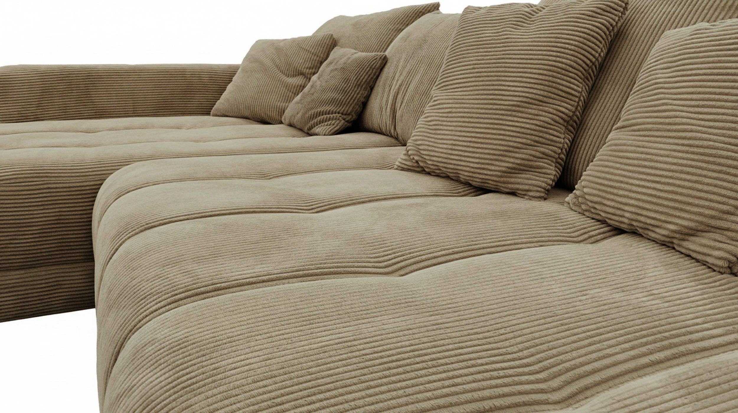 Massivart® Ecksofa Cord 300x215 cm / Nosagfederung / L-Form Cordsofa / ARTEMIS, inkl. Kissen-Set · frei im Raum stellbar – Bild 4 von 5