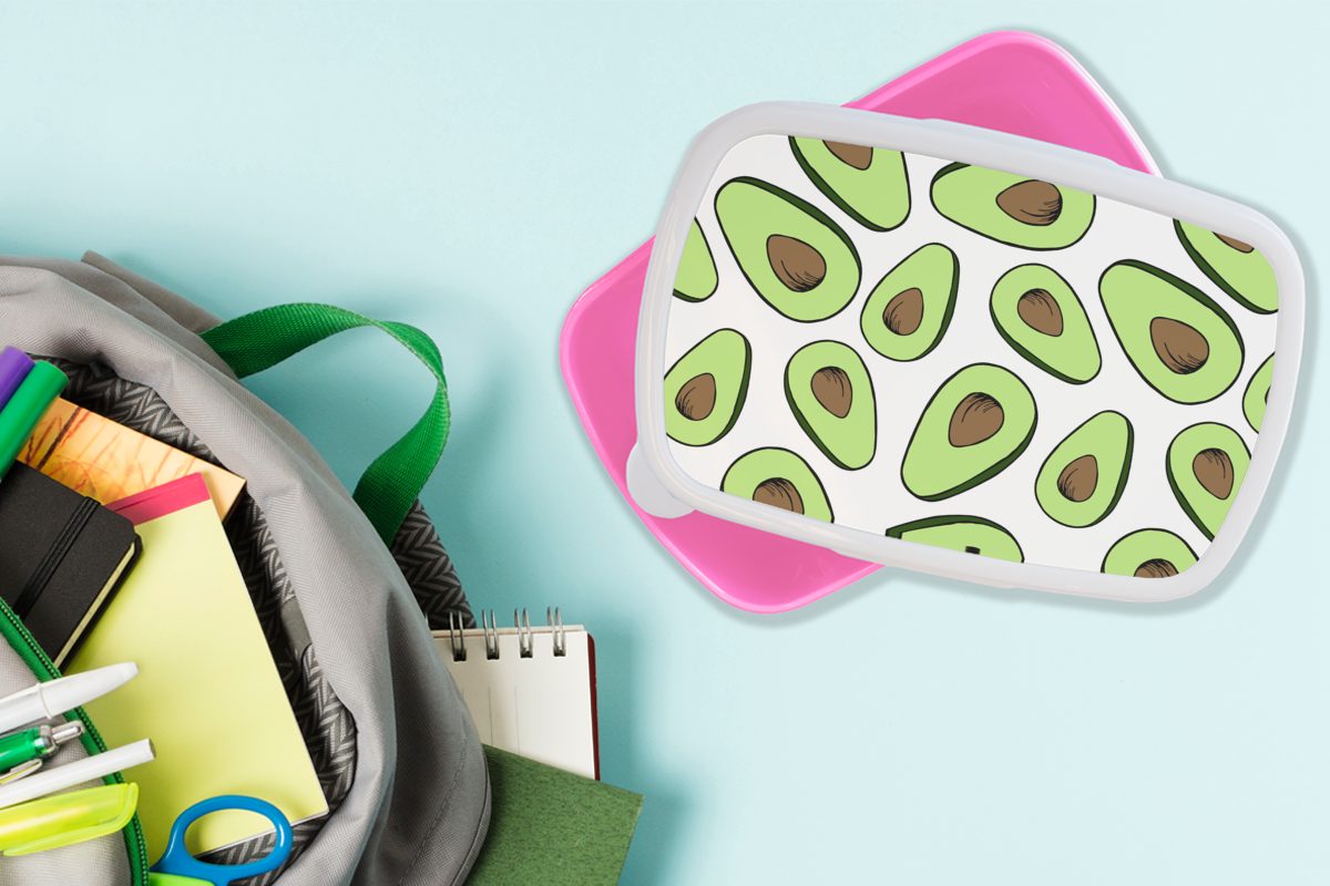 Lunchbox Kunststoff Muster Mädchen, Erwachsene, rosa Avocado - Snackbox, Brotbox Brotdose Kinder, für (2-tlg), Pastell, Kunststoff, - MuchoWow