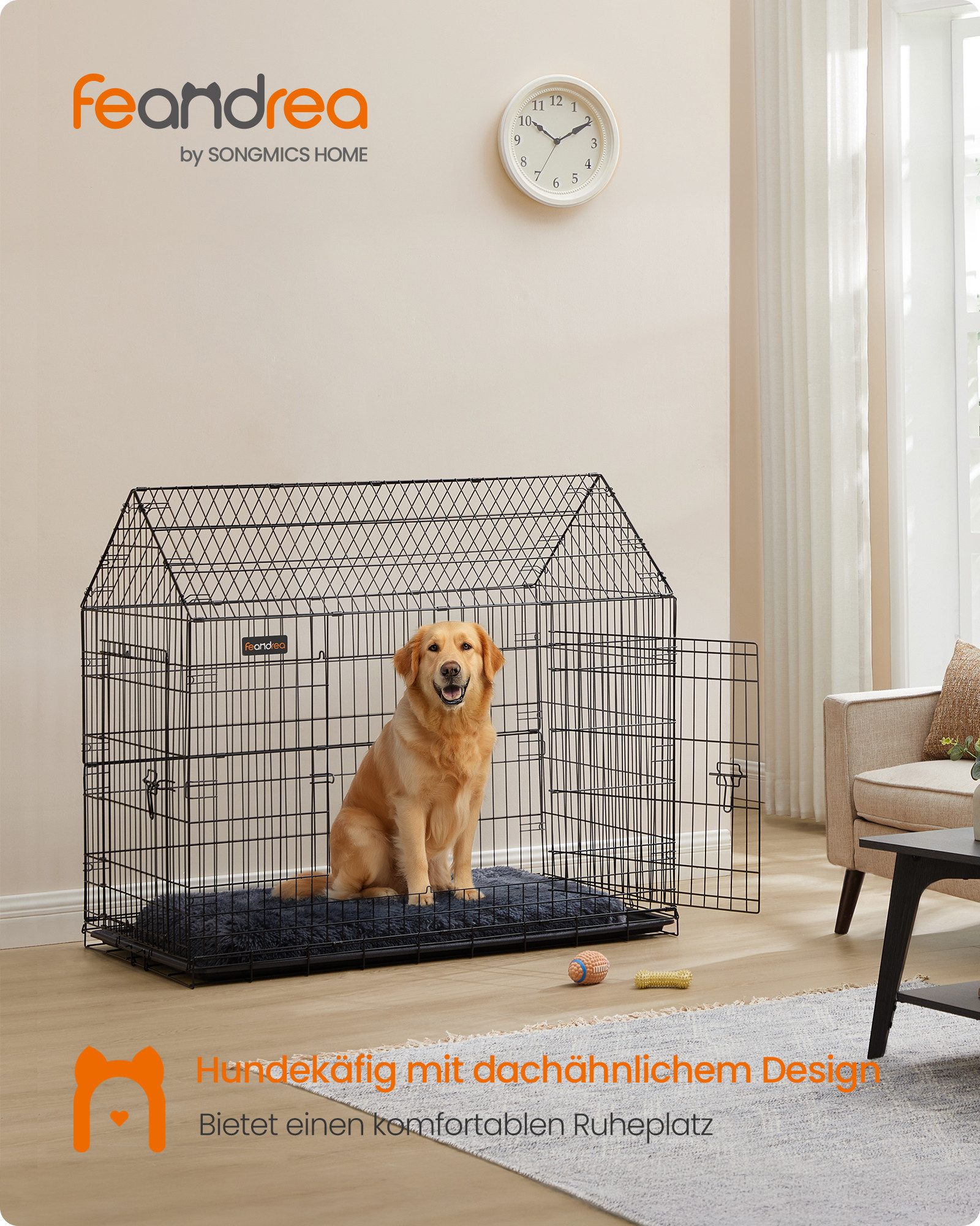 Thumbnail - FEANDREA Hunde-Transportbox Hundebox, 120 x 72,5 x 109 cm, Metall, Haustierkäfig faltbar, für große Hunde, mit Doppeltür...