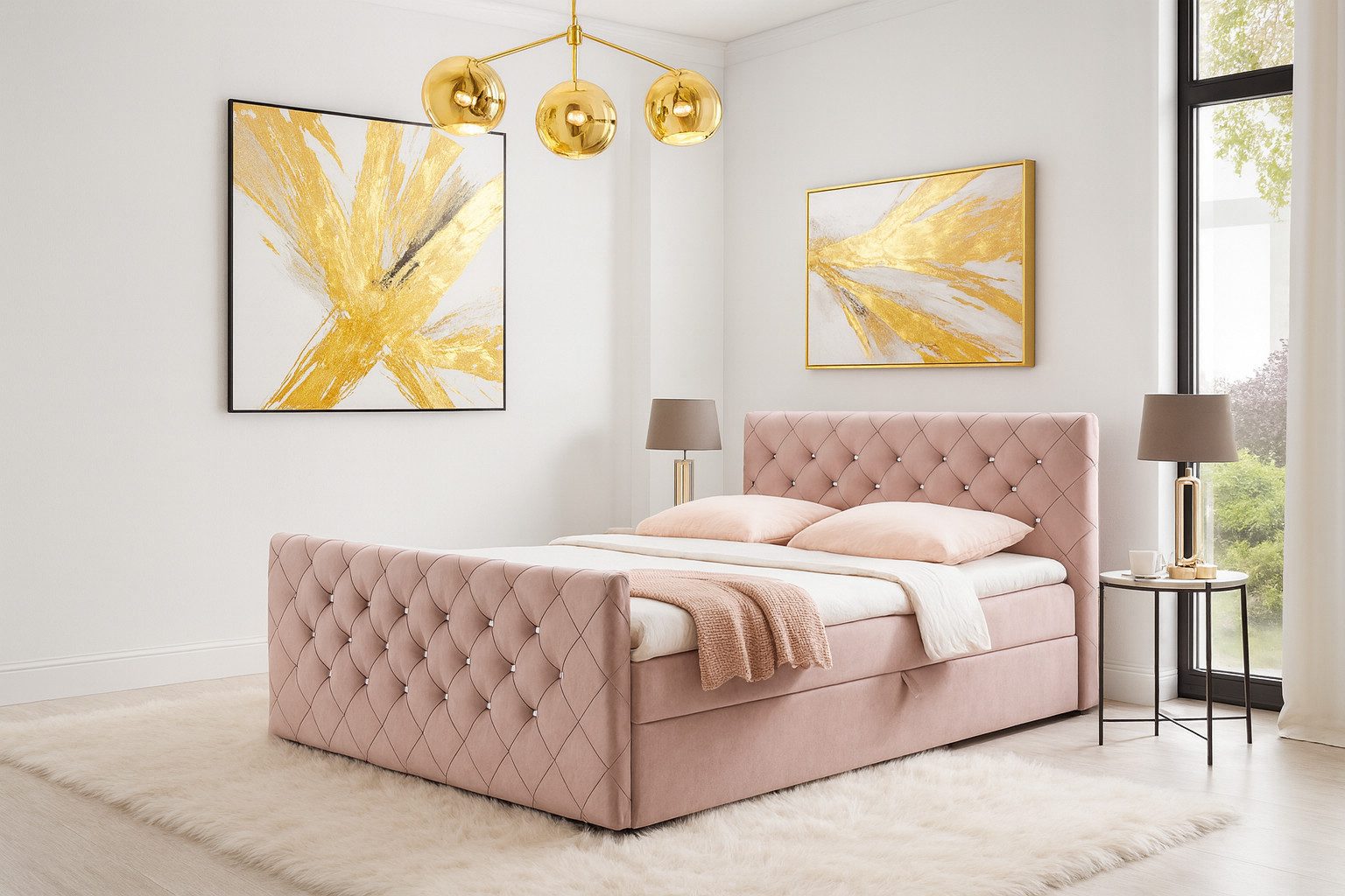AN FURNITURE STORE Boxbett MALAGA Bett mit Bettkasten, Matratze, Topper & gepolstertem Kopfteil (inkl. Topper & Matratze), Boxspringbett mit Stauraum