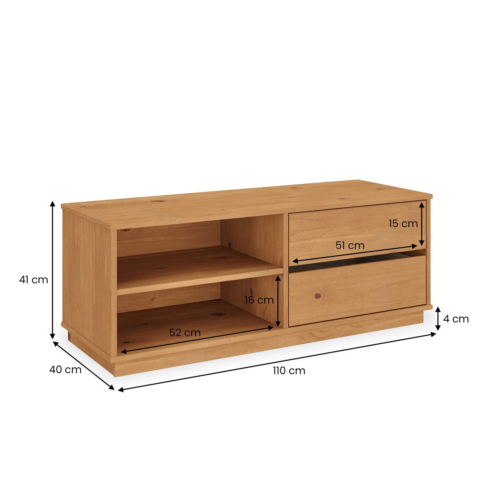 IDIMEX Lowboard MAITE, TV Lowboard in Eiche farben aus Massivholz 110cm 2 Schubladen und Abla