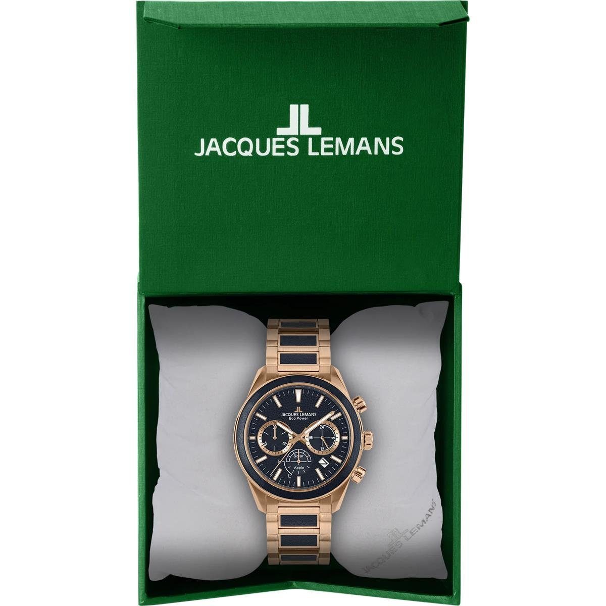 Jacques Lemans Solaruhr Jacques Lemans Herrenuhr Eco Power Solar 1-2115H Chronograph, Edelstah, (1-tlg)