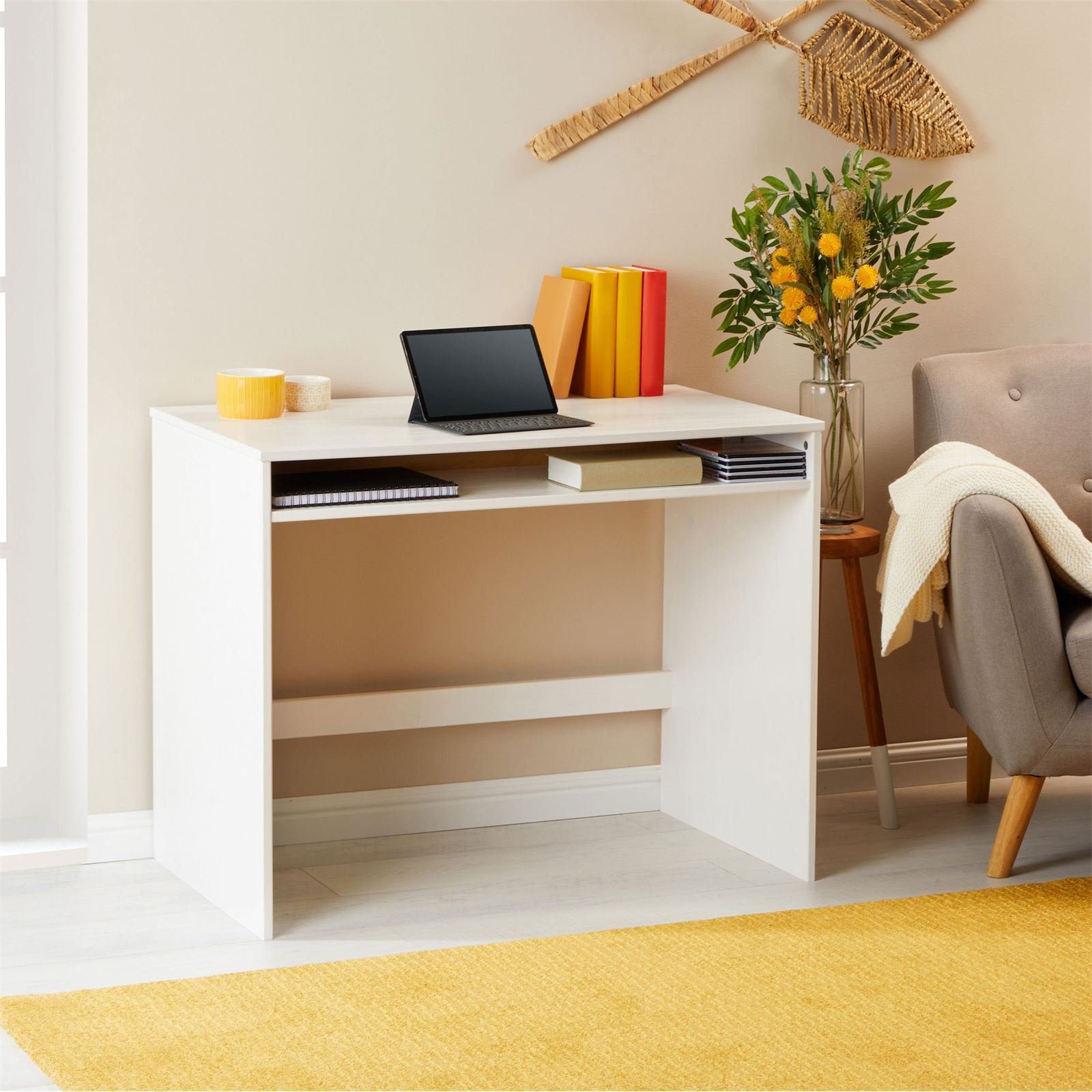 ALICE, Bürotisch Schreibtisch aus IDIMEX massiv mit Computertisch weiß Ablagefach Schreibtisch Kiefer