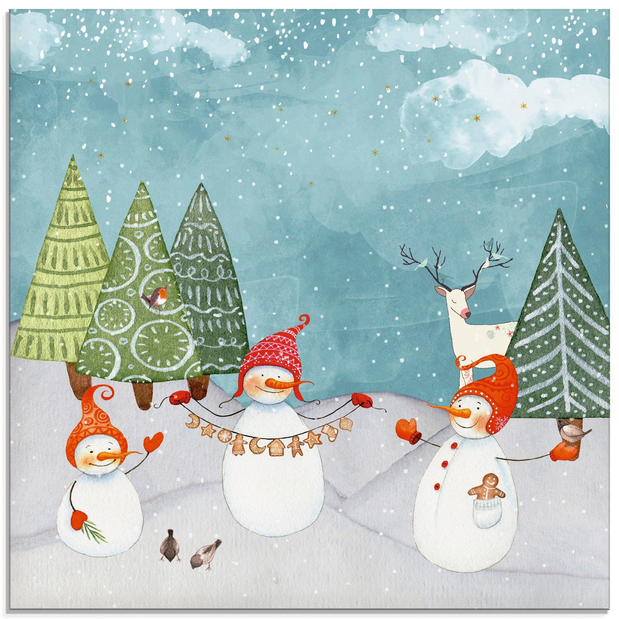 Weihnachten Schneemänner verschiedenen (1 Tierfreunde, Glasbild St), Artland in und Größen