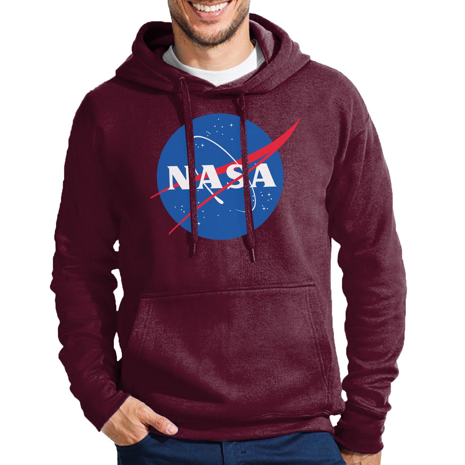 Blondie & Brownie Hoodie NASA Weltraum Rakete Sterne Weltall Mars Elon X Space Mit Kapuze Burgund