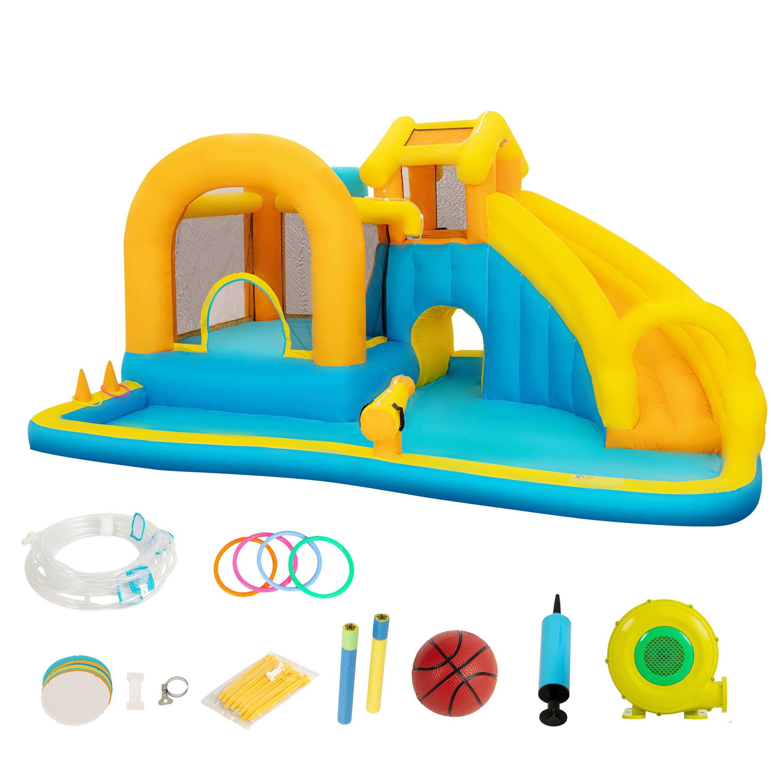 UEV Hüpfburg 6 in 1 mit Gebläse Groß Aufblasbare Springburg, (Wasserrutsche Springen Kletterwand Sicherheitsnetz, für Kinder von 3-8 Jahre 451x347x223cm), Bouncy Castle für Indoor und Outdoor XXL