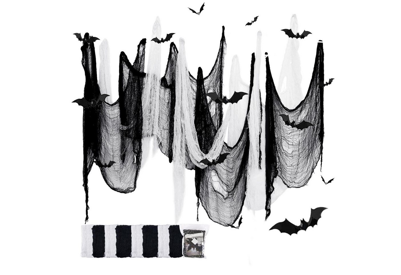FOUORTUNATE-BEE Stoff Halloween Deko Stoff Set mit Fledermäusen Spukstoff 182 × 76 cm, Halloween Party Deko für Geisterhaus Fenster Wand Garten Innen Außen