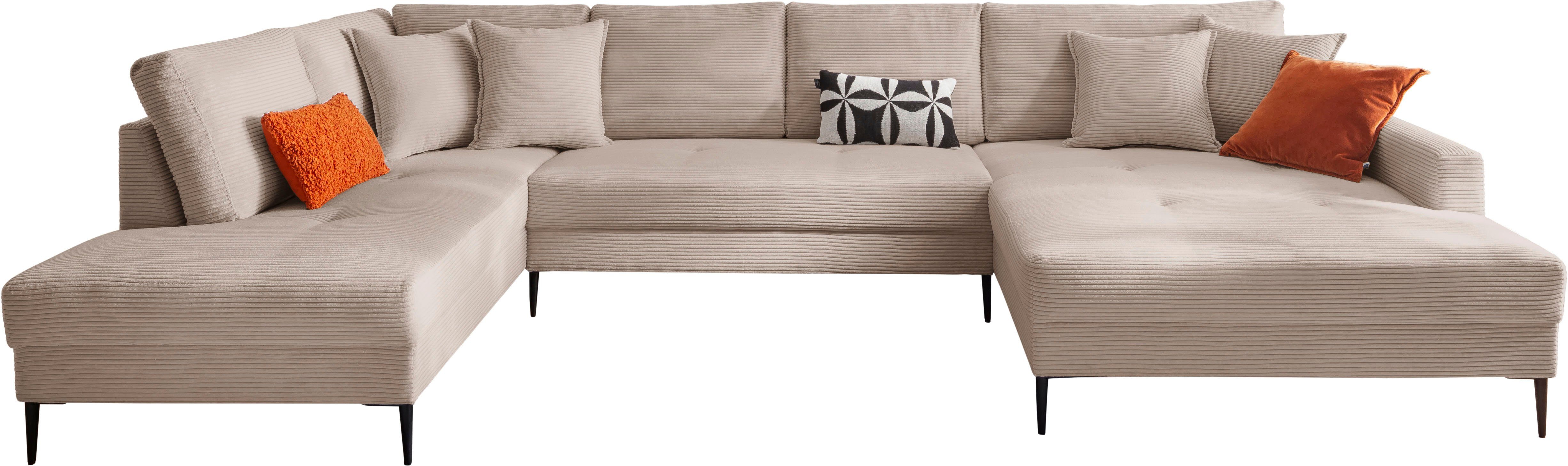OTTO home Wohnlandschaft Summer U-Form, B: 360 cm mit Zierkissen, moderne Couch in Cord & Strukturstoff