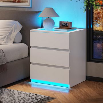 MSMASK Nachttisch mit LED-Beleuchtung, Beistelltisch, 3 Schubladen,45*36,5*55,5cm (1-St), Nachtschrank für Schlafzimmer, Wohnzimmer, Arbeitszimmer
