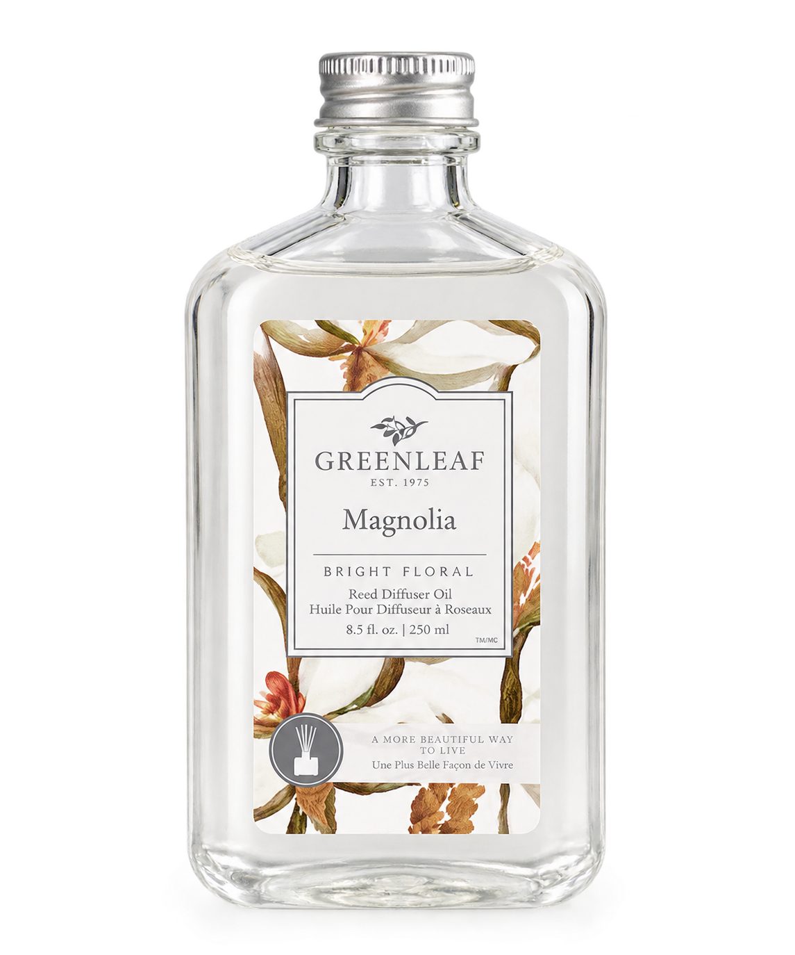 Greenleaf Raumduft Magnolie 250 ml (1-St), Reed Diffuser Oil Nachfüller mit Peddigrohr Stäbchen