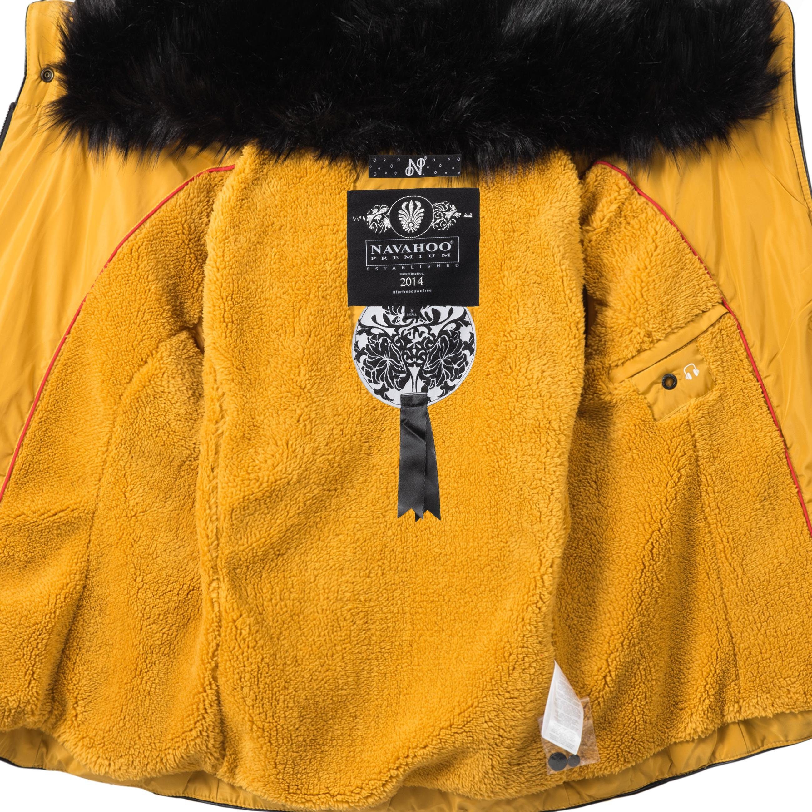 Navahoo Steppjacke Yuki2 stylische edlem Winterjacke Kunstfell-Kragen mit gelb