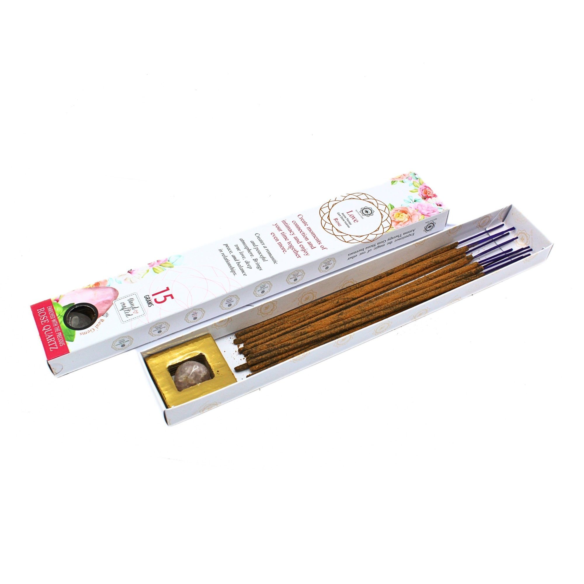 Green Tree Räucherstäbchen Green Tree Gemstone Incense "Love", Rose – Kostbarer Rosenquarz, 15g