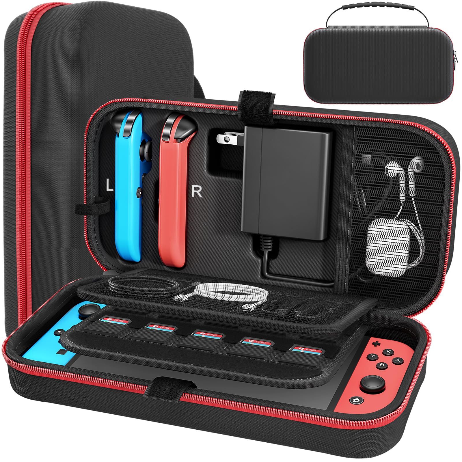 SURFOU Nintendo-Schutzhülle Switch OLED Zubehör Tasche Harte Tragetasche Schutzhülle mit Stauraum, Switch Hülle Schutzhülle mit Stauraum für 20 Spiele, Konsole & Zubehör