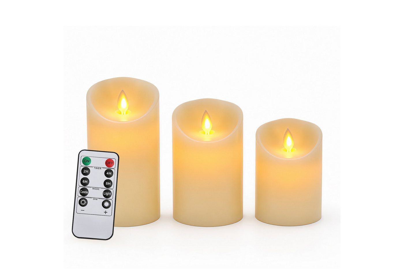 Clanmacy LED-Kerze 3X LED Kerzen Set Flackernd Mit Timerfunktion Fernbedienung Dimmbar, Warmweiß, Ø 7,5 cm × H 10 / 12,5 / 15 cm