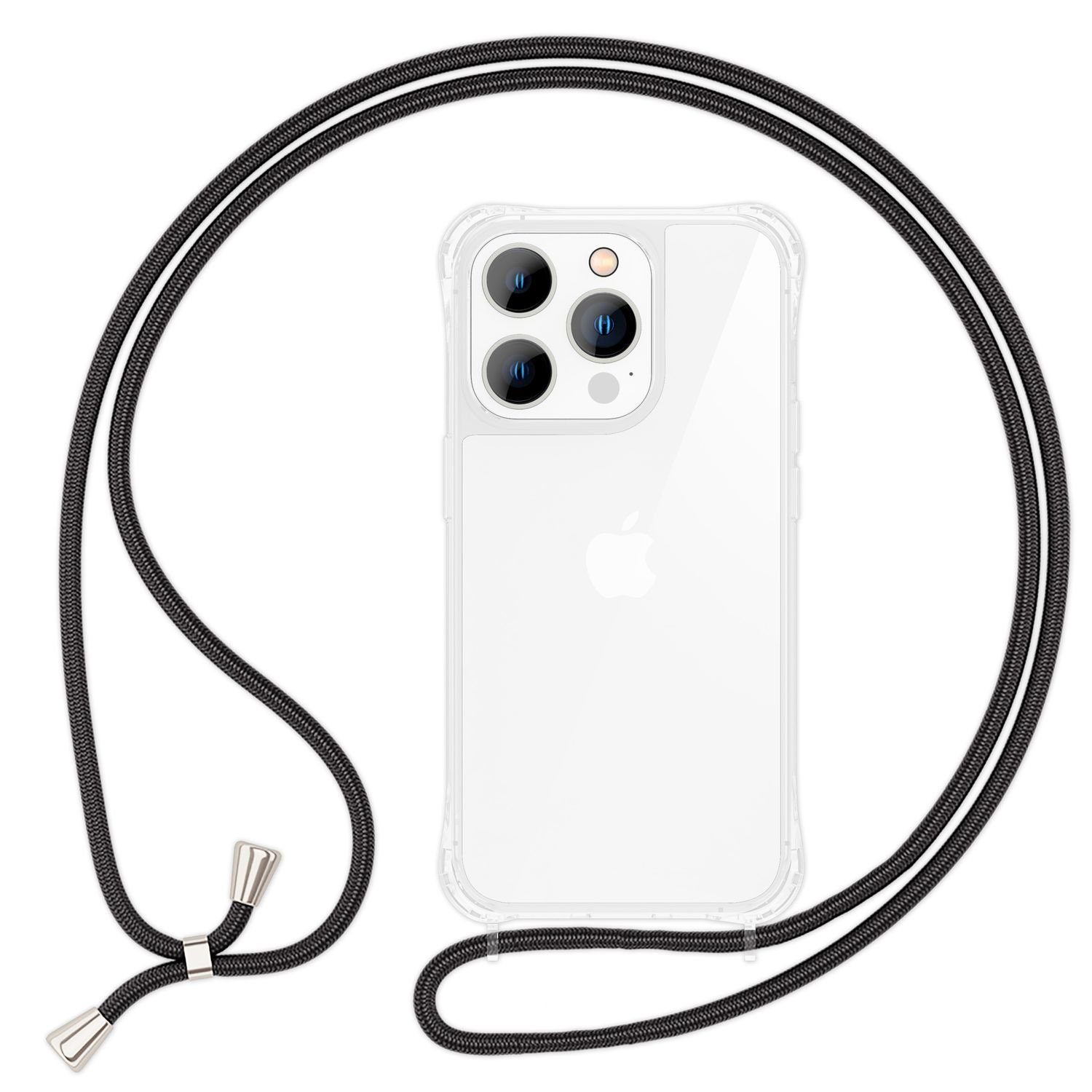 Nalia Backcover Apple iPhone 14 Pro Max 17 cm (6,7 Zoll), Klare Hybrid Hülle mit Kette / Schutzhülle zum Umhängen / Handyband