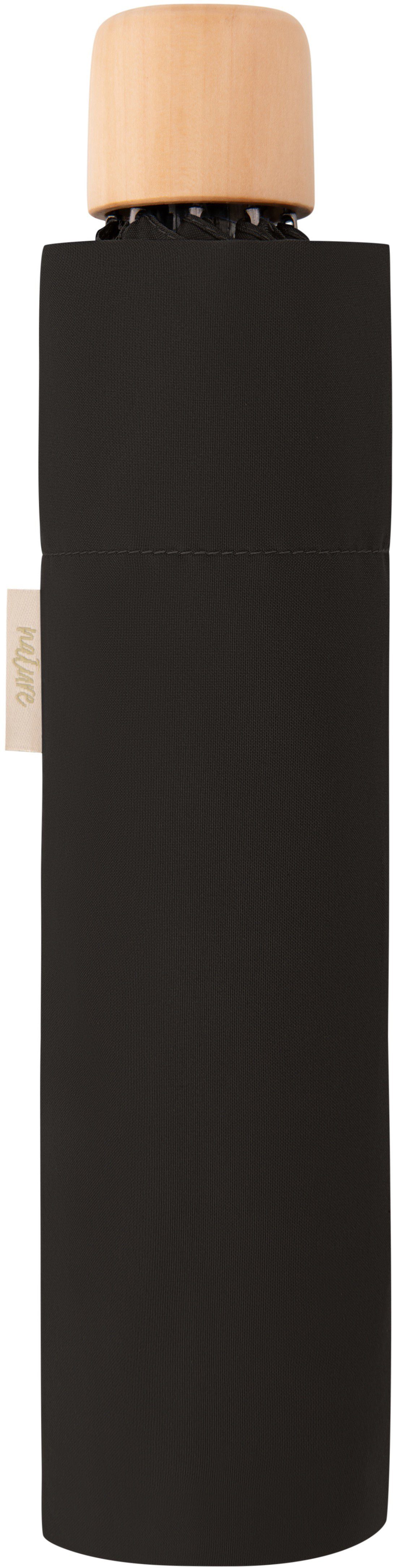 doppler® Taschenregenschirm nature Mini, simple black, mit Material recyceltem schützt Griff weltweit aus FSC®- - Wald aus