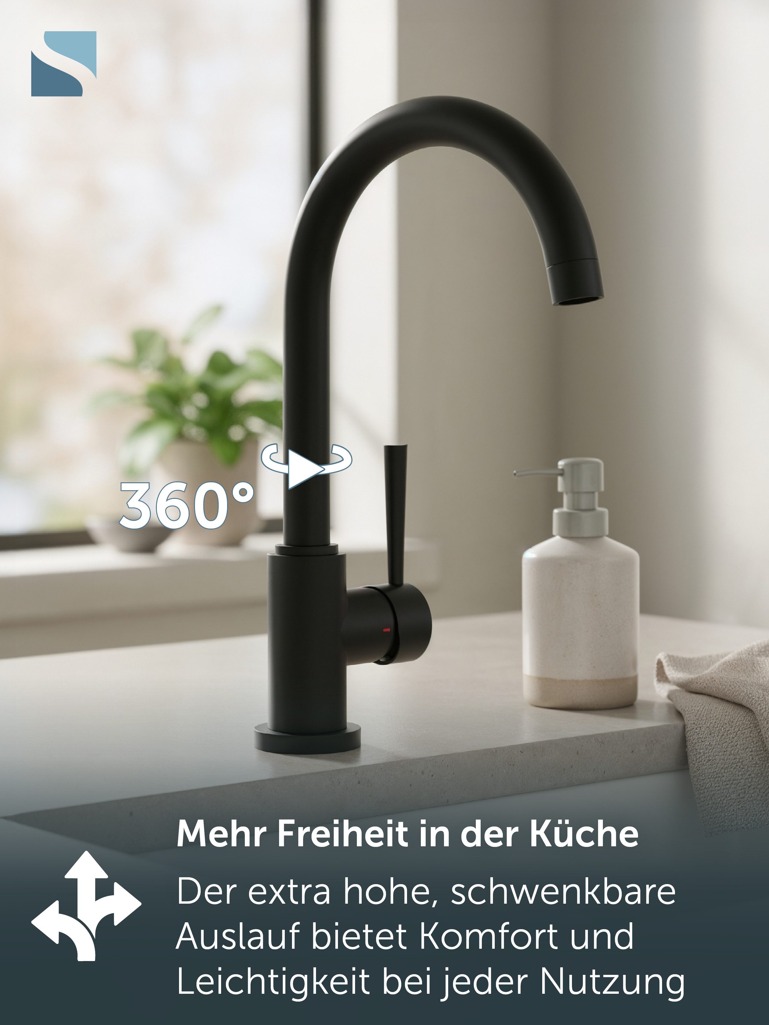 Schütte Spültischarmatur CORNWALL Küchenarmatur, rund, Cold-Start, 360° schwenkbar, Marken-Mischdüse – Bild 4 von 5