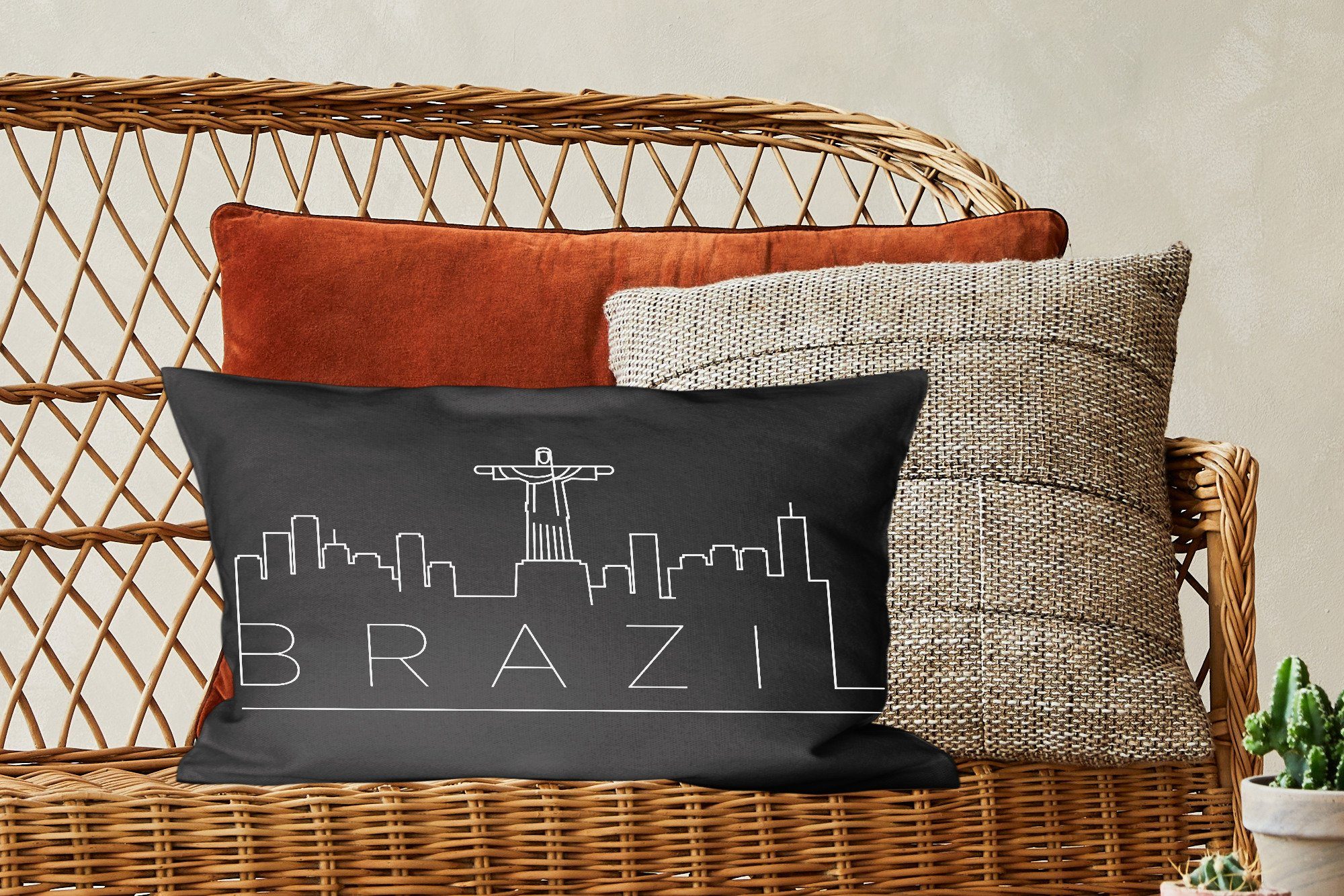 MuchoWow Dekokissen Stadtbild Schlafzimmer "Brasilien" Füllung, Dekoration, Dekokissen auf Hintergrund, schwarzem mit Zierkissen, Wohzimmer