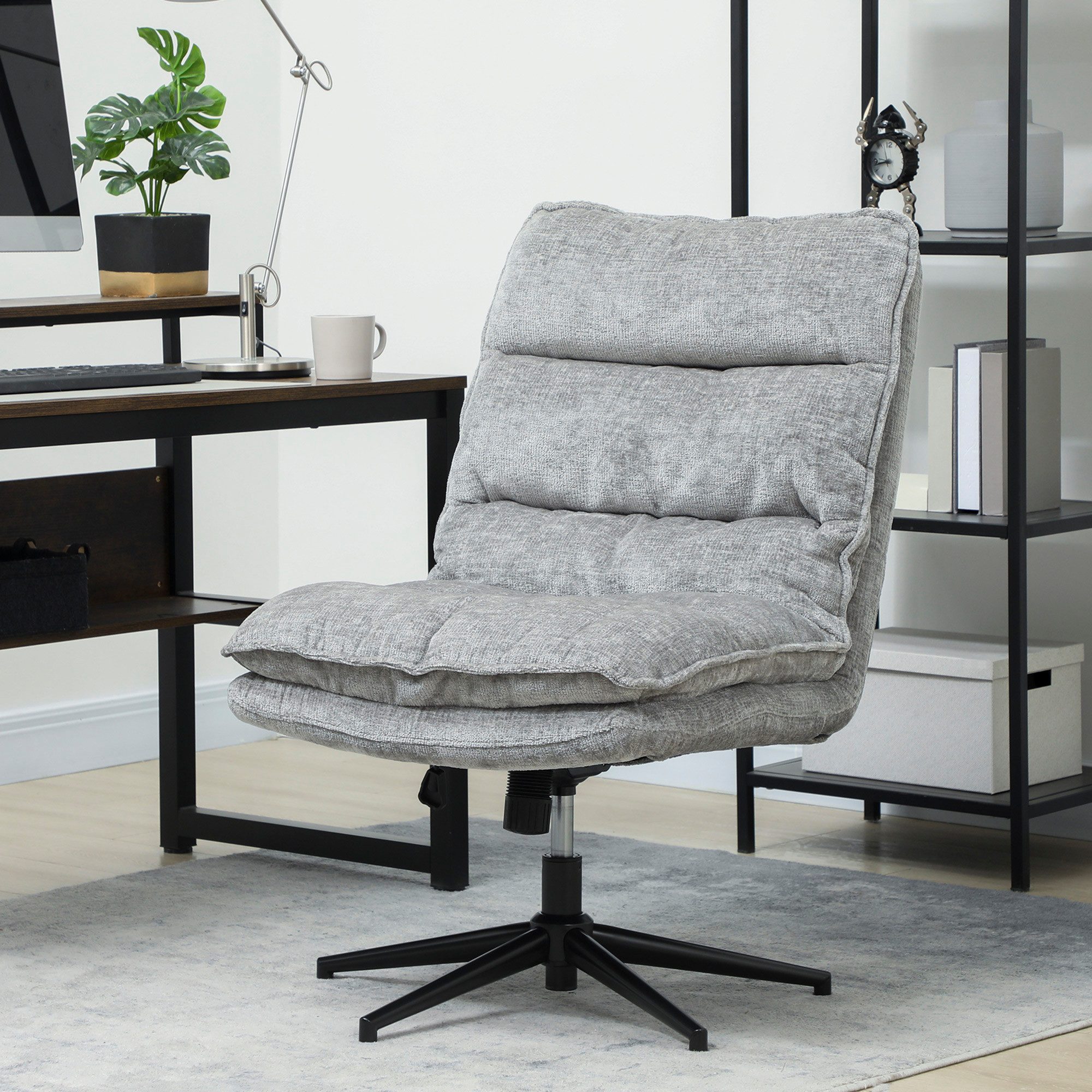 HOMCOM Bürostuhl 360° Drehstuhl mit Wippfunktion Schneidersitz Stuhl (gepolsterter Schreibtischstuhl ohne Armlehnen, 1 St), für Home Office Büro, Grau