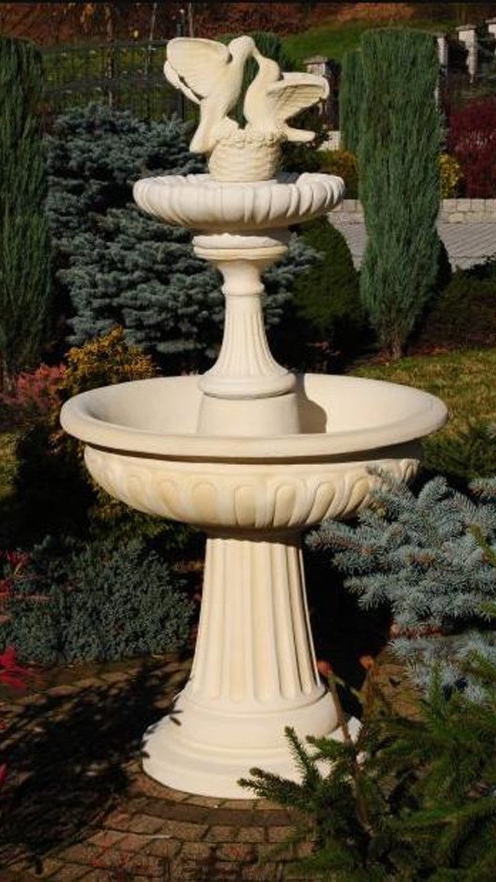 Xlmoebel Gartenbrunnen Porzellanbrunnen mit Tauben für Garten und Terrasse, (Artikel PORTO Z GOLABKAMI 2), Hergestellt in Europa