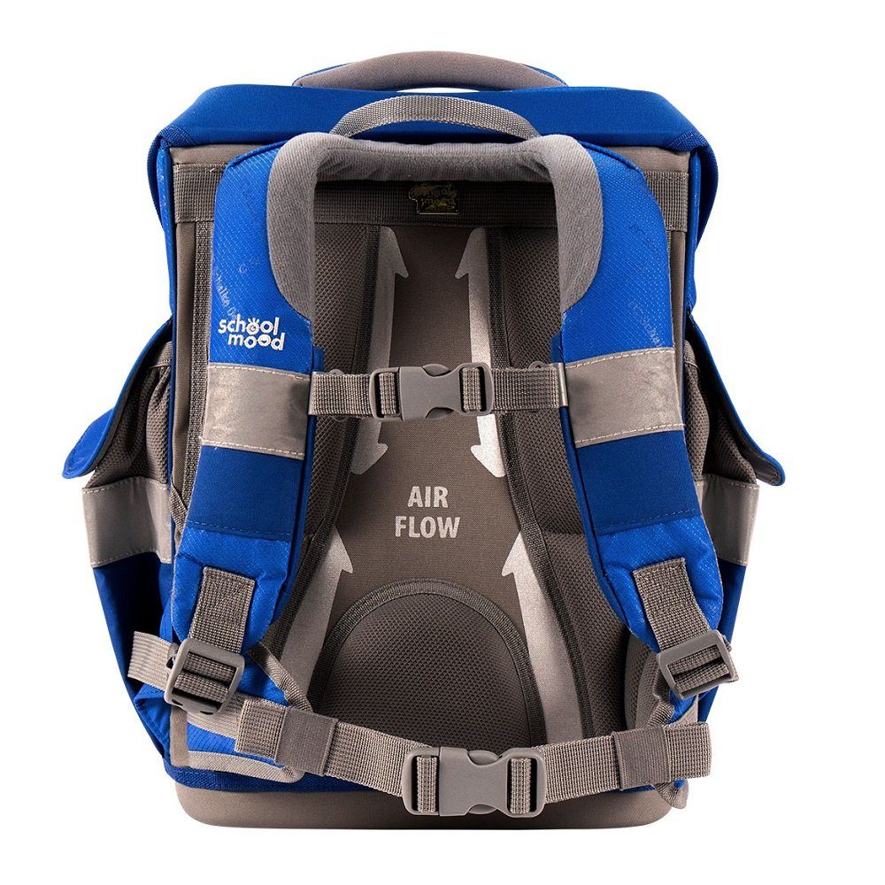 SCHOOL-MOOD® Schulranzen Timeless Air+ für Jungen von der 1. bis 4. Klasse (Set, 6-tlg), im FC Schalke 04 Stil mit passenden Patchies